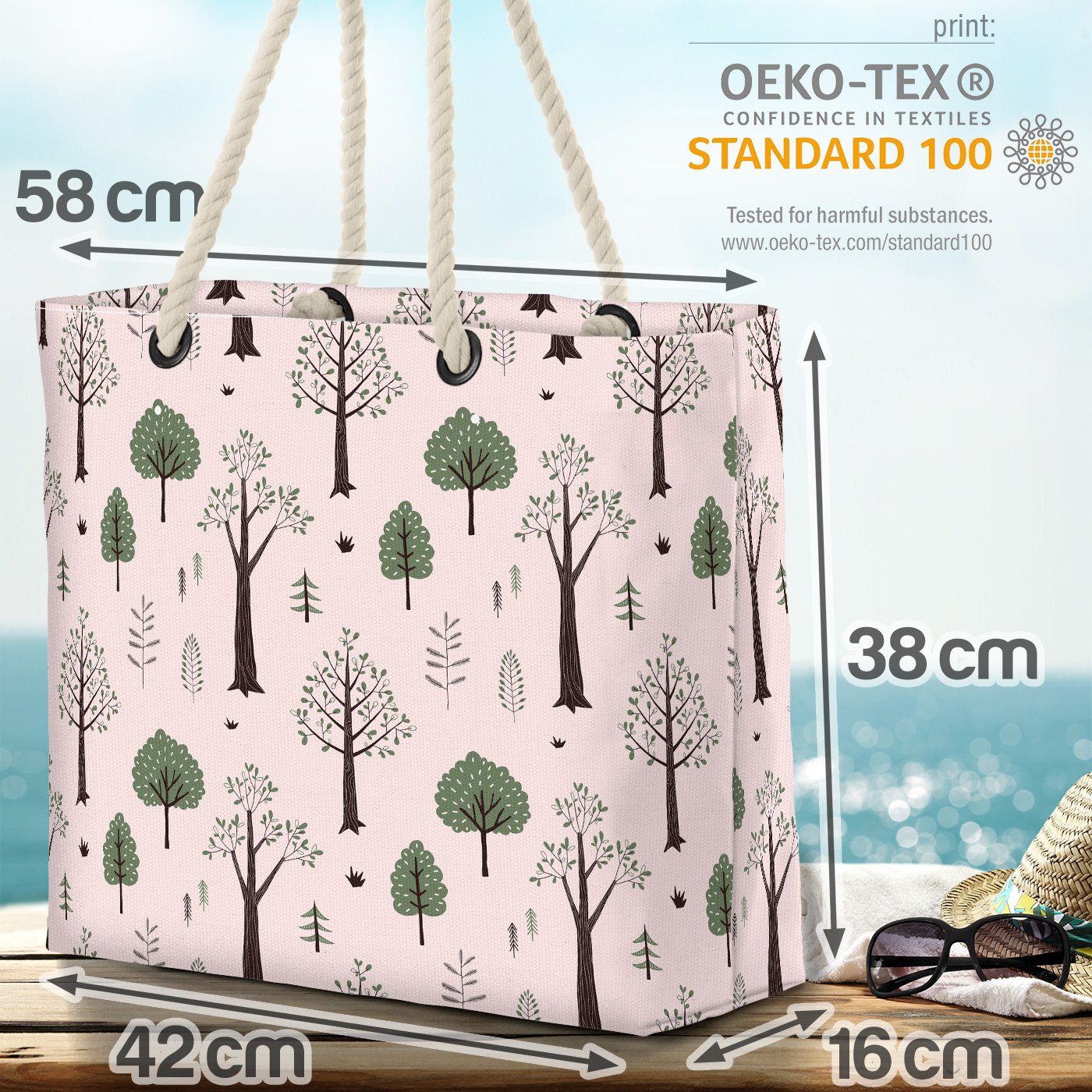 Strandtasche Bag Wandern Mädchen Beach Kinderzimmer Wald Frühling Natur Wald (1-tlg), Bäume Muster VOID