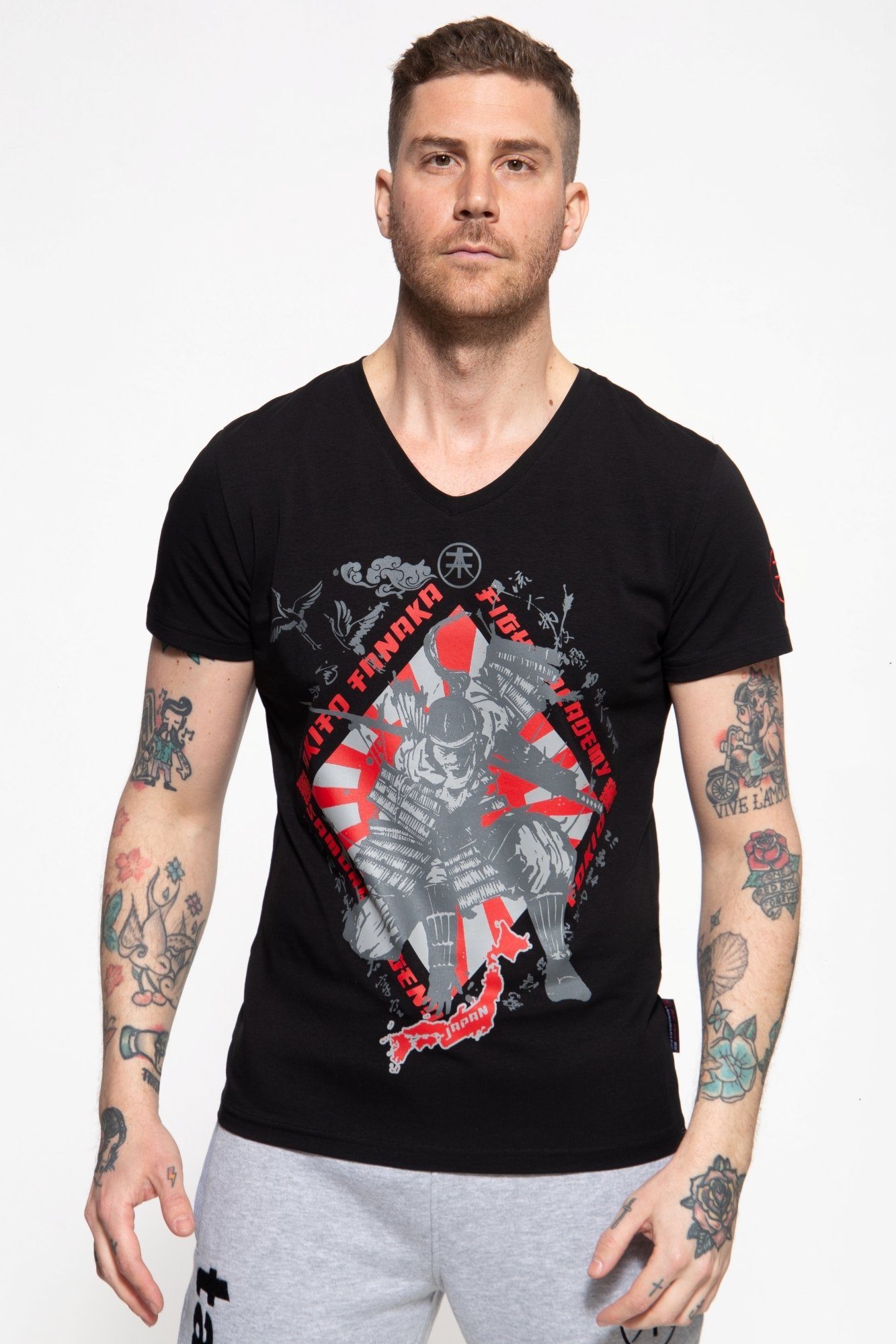 Akito Tanaka T-Shirt Samurai Run schwarz Samurai mit Print
