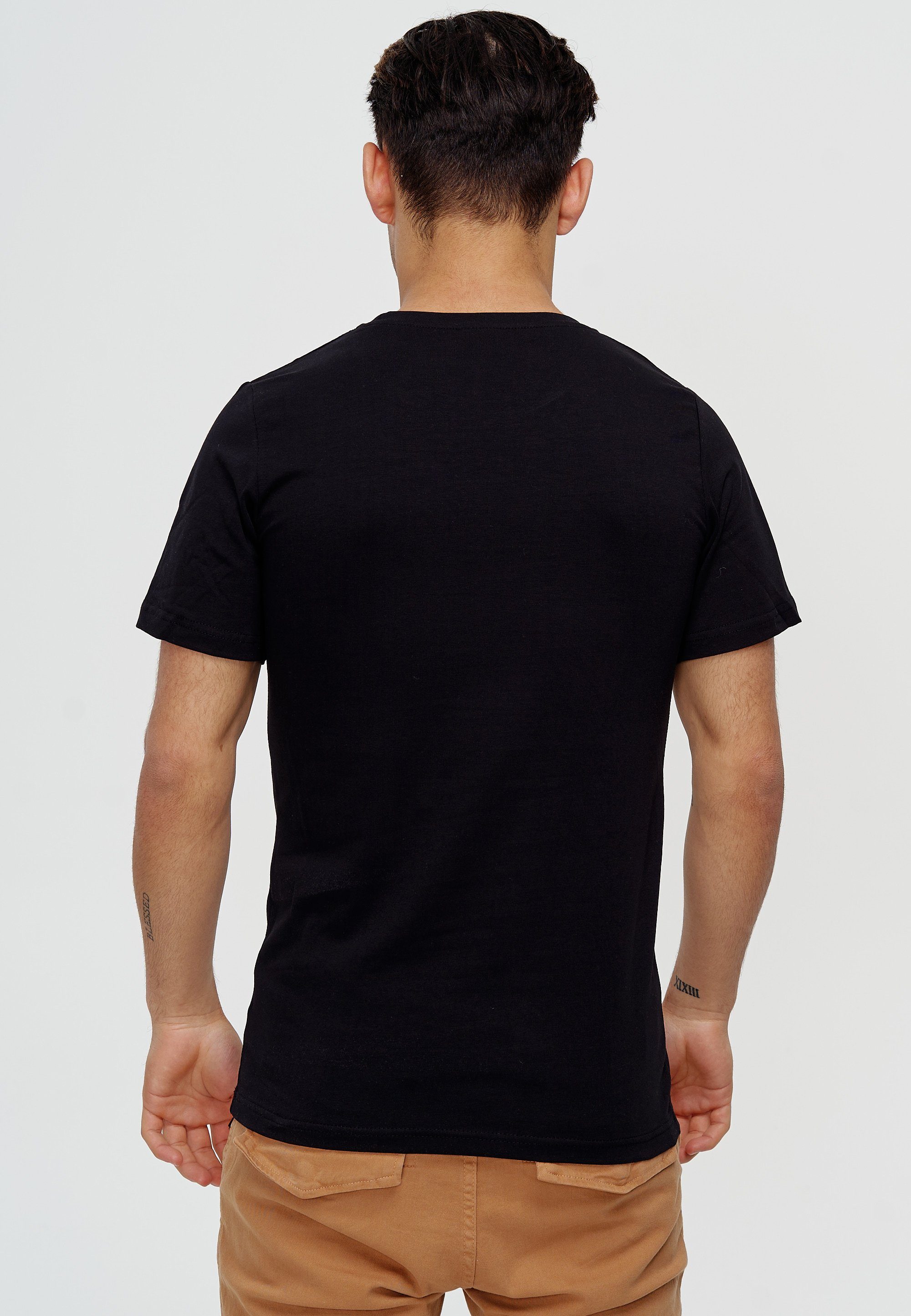Design) im Schwarz T-Shirt Freizeit TS-3717C 1-tlg., Tee, Kurzarmshirt Casual (Shirt Fitness OneRedox modischem Polo