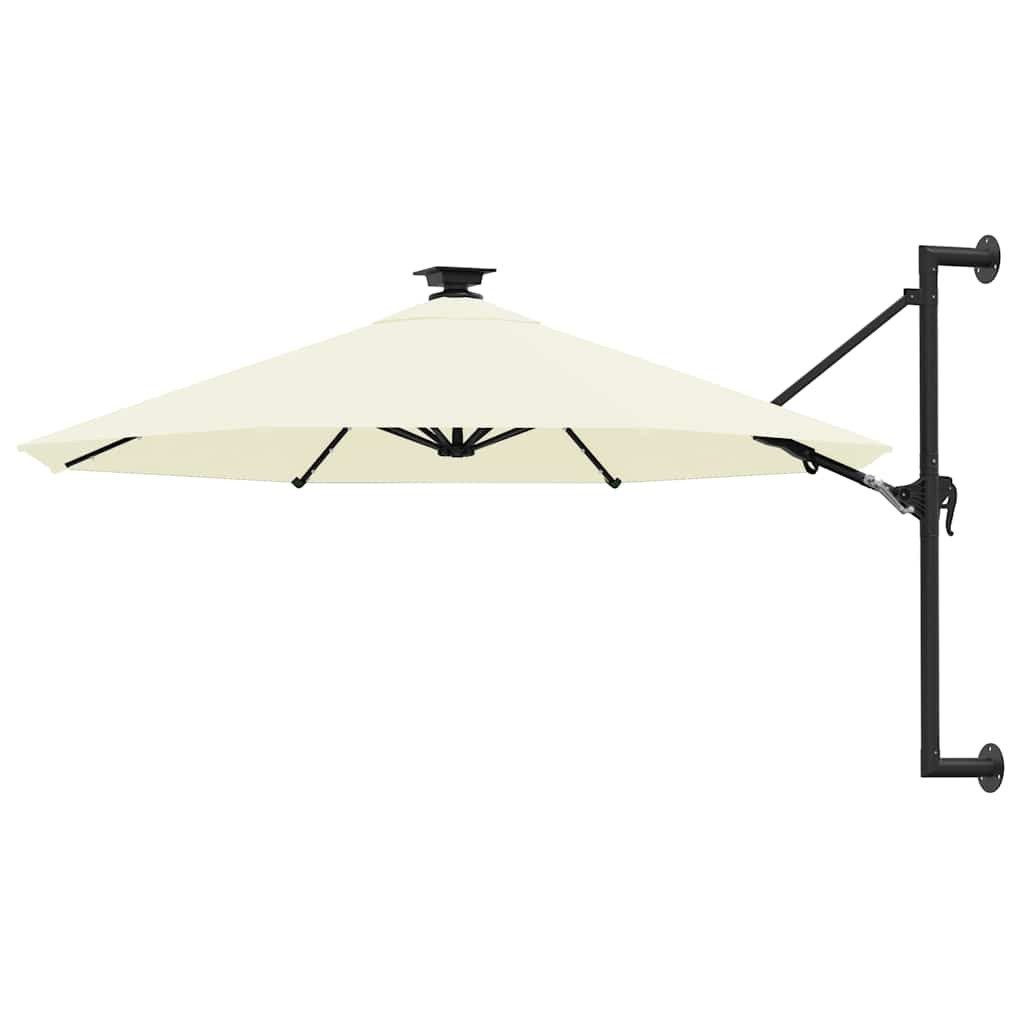 vidaXL Markise vidaXL Sonnenschirm zur Wandmontage mit LEDs 300 cm Sandweiß