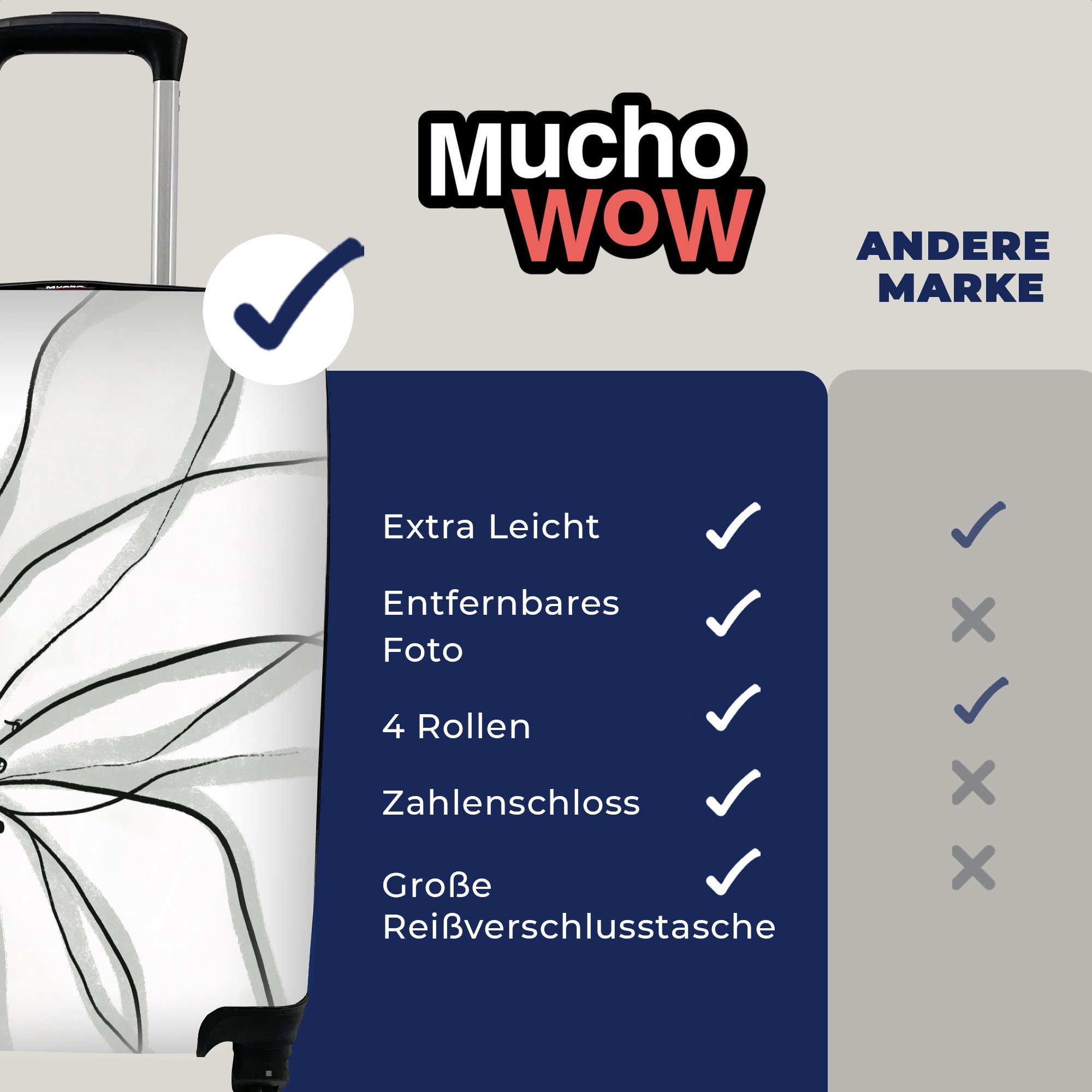 MuchoWow Handgepäckkoffer Blumen - Design, rollen, 4 mit - für Abstrakt Rollen, Trolley, Reisetasche Ferien, Reisekoffer Handgepäck