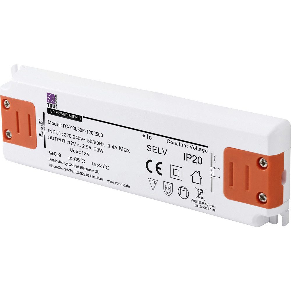 TRU COMPONENTS TRU COMPONENTS TC-YSL30F-1202500 LED-Trafo Konstantspannung 30 W 2.5 LED Trafo