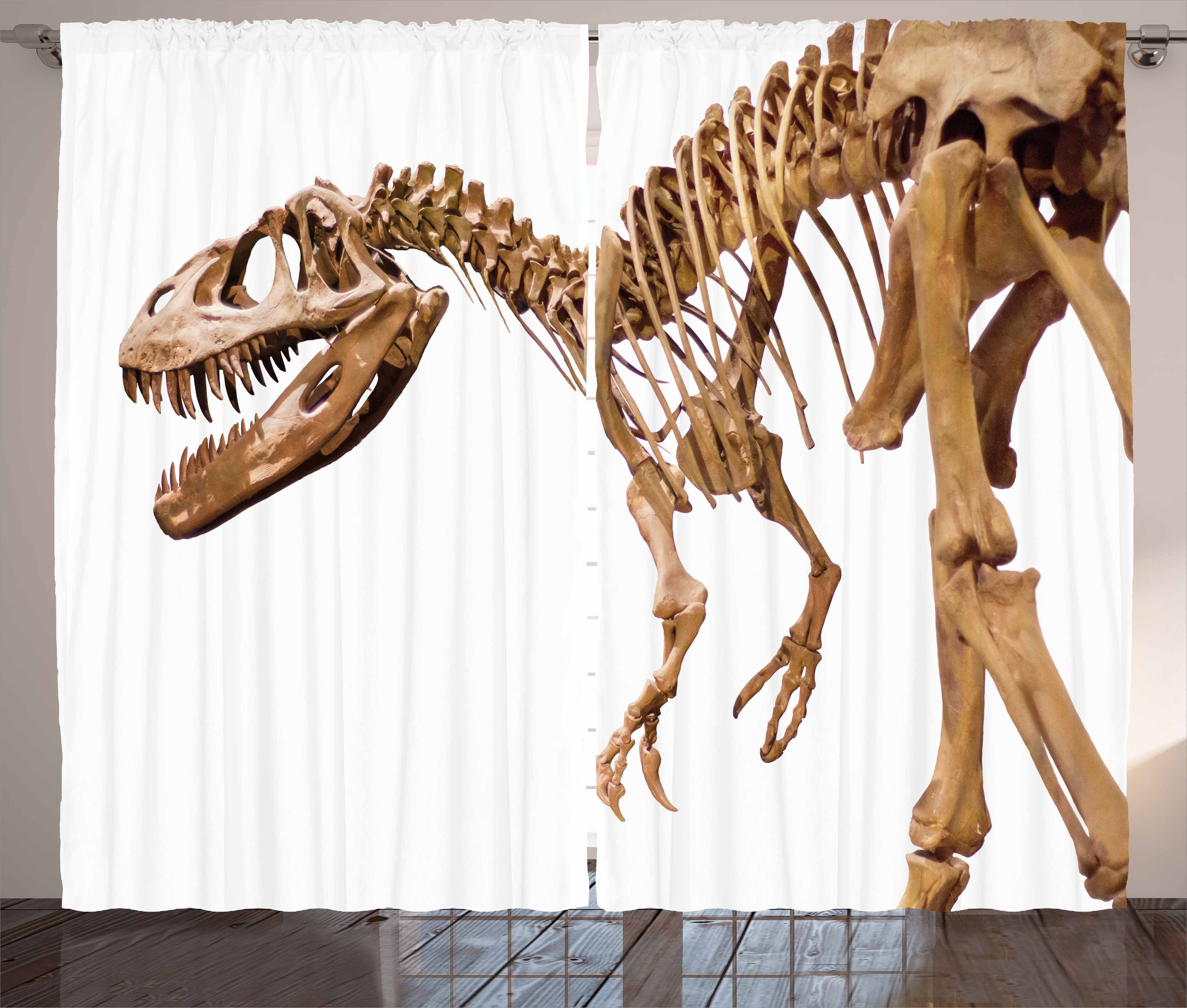 Gardine Schlafzimmer Kräuselband Vorhang mit Schlaufen und Haken, Abakuhaus, Dinosaurier Archäologie-Thema-T-Rex