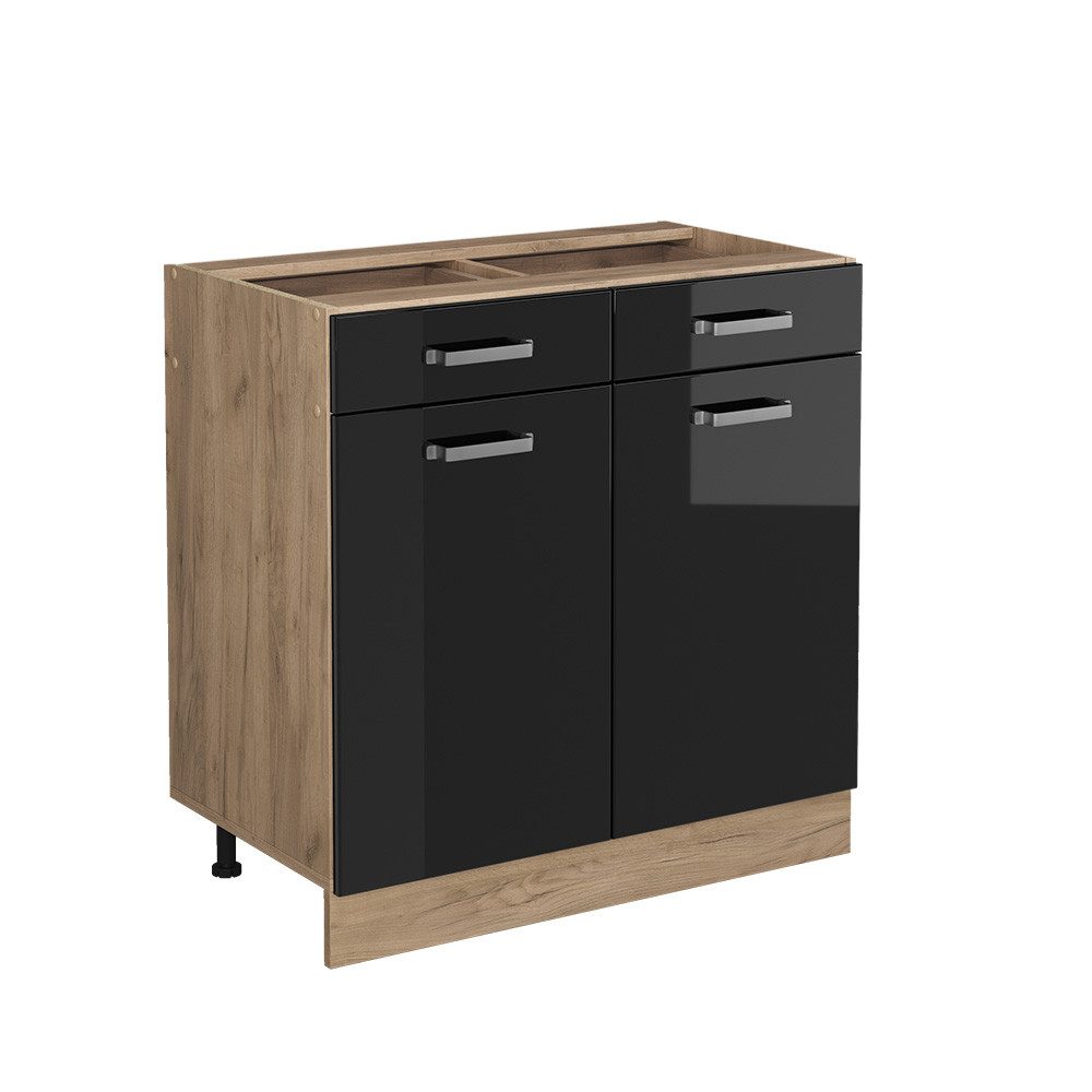 Vicco Unterschrank R-Line, Schwarz Hochglanz/Goldkraft Eiche, günstig online kaufen