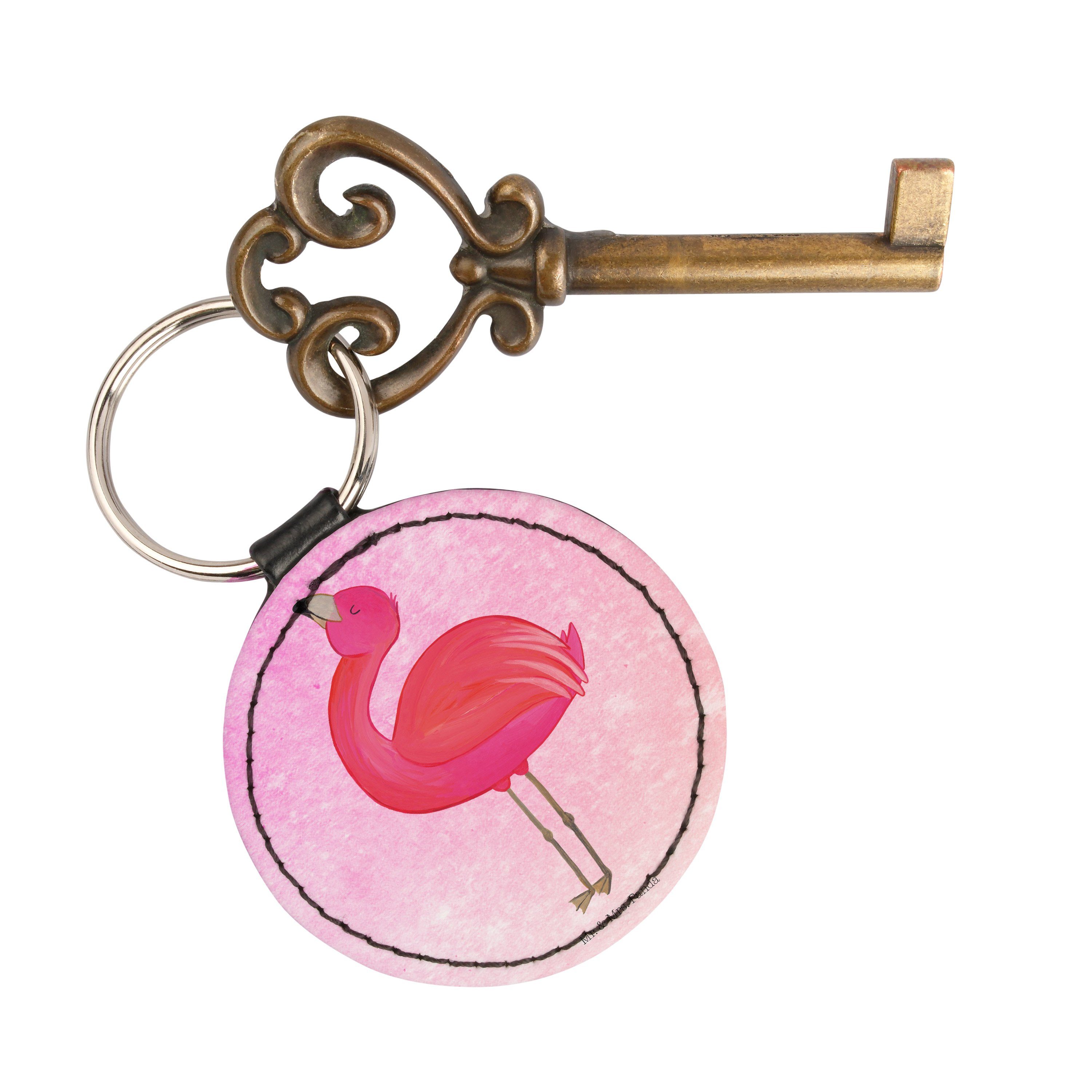 Mr. & rosa, Mrs. Flamingo Schlüsselanhänger Aquarell (1-tlg) Pink stolz Anhänger, - Schwester, Panda - Geschenk