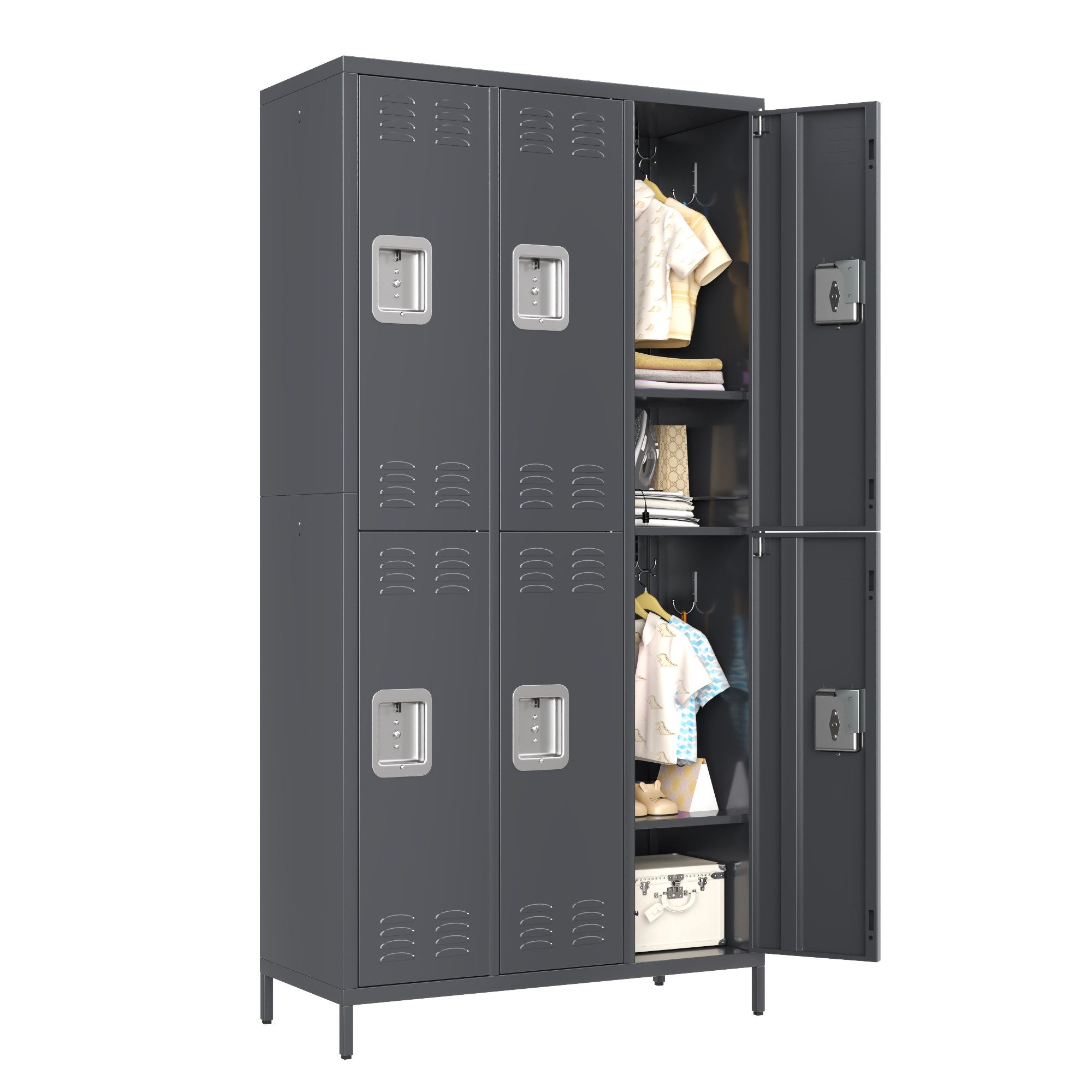 AOBABO Mehrzweckschrank mit Haken, geeignet für Schulen, Fitnessstudios (1-St) Metallschrank mit 6 Türen, 90x40x183cm