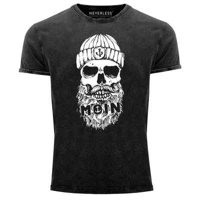 Neverless Print-Shirt Herren Vintage Shirt Moin Totenkopf Anker Skull Printshirt T-Shirt Aufdruck Used Look Slim Fit Neverless® mit Print