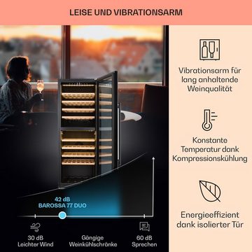 Klarstein Weinkühlschrank Barossa 77 Duo, für 77 Standardflaschen á 0,75l,2 Zonen Wein Flaschenkühlschrank Weintemperierschrank Kühlschrank