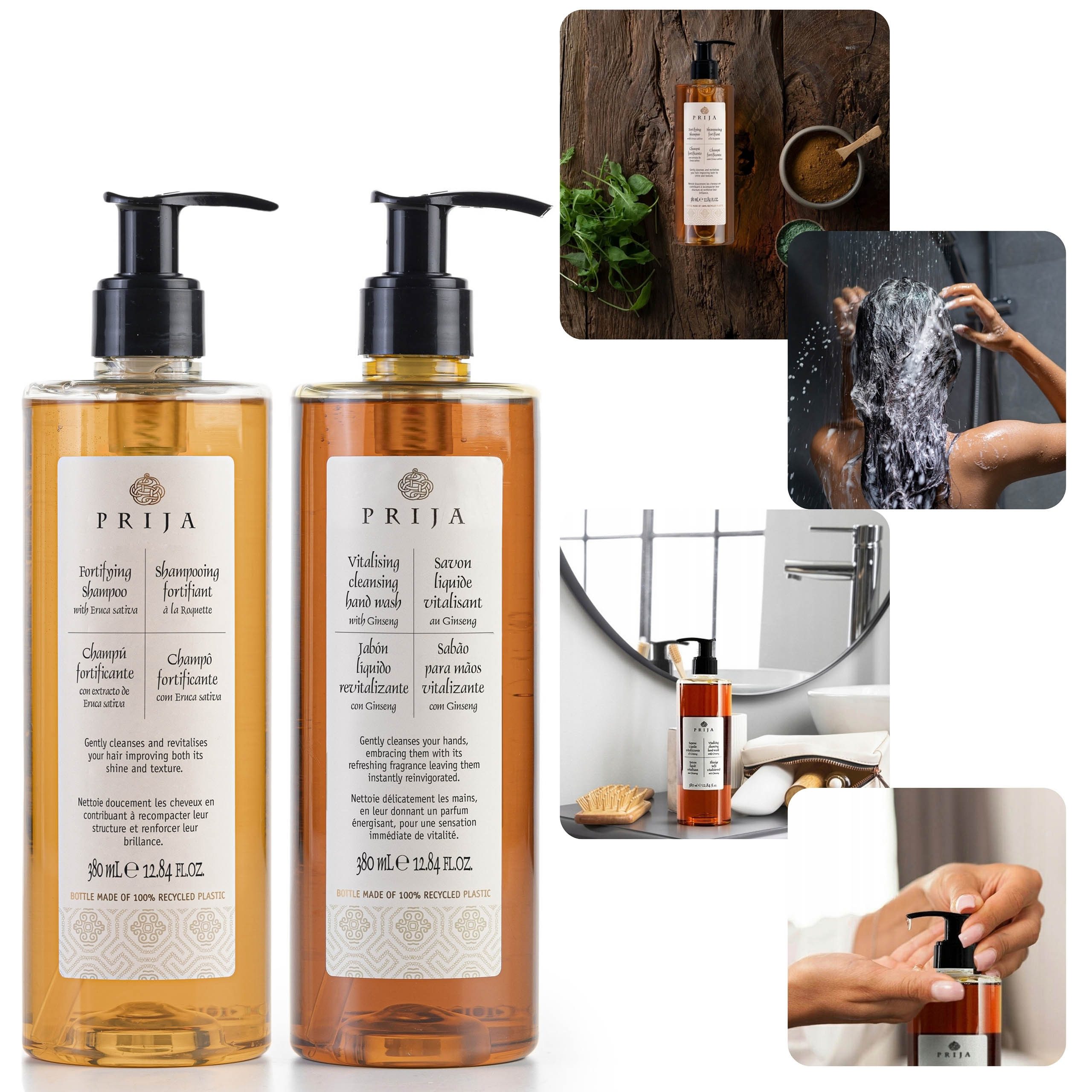 PRIJA Flüssigseife PRIJA-Set:Flüssigseife mit Ginsengextrakt,Rucola Haarshampoo 2x380ml