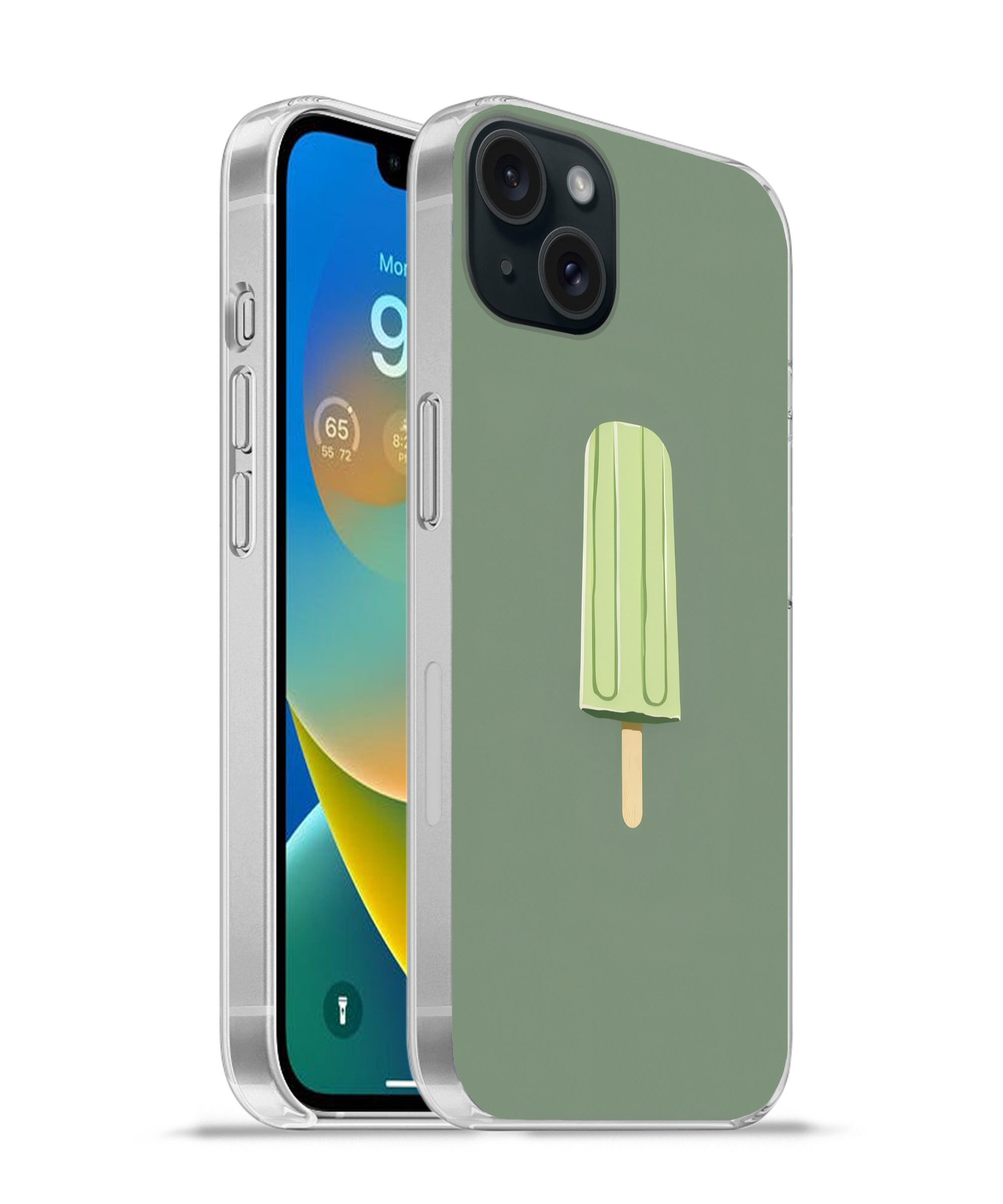MuchoWow Handyhülle für Apple iPhone 15 Plus Grün - Wassereis - Stock - Illustration, Smartphone-Bumper, Print, Handy Schutzhülle Dünn