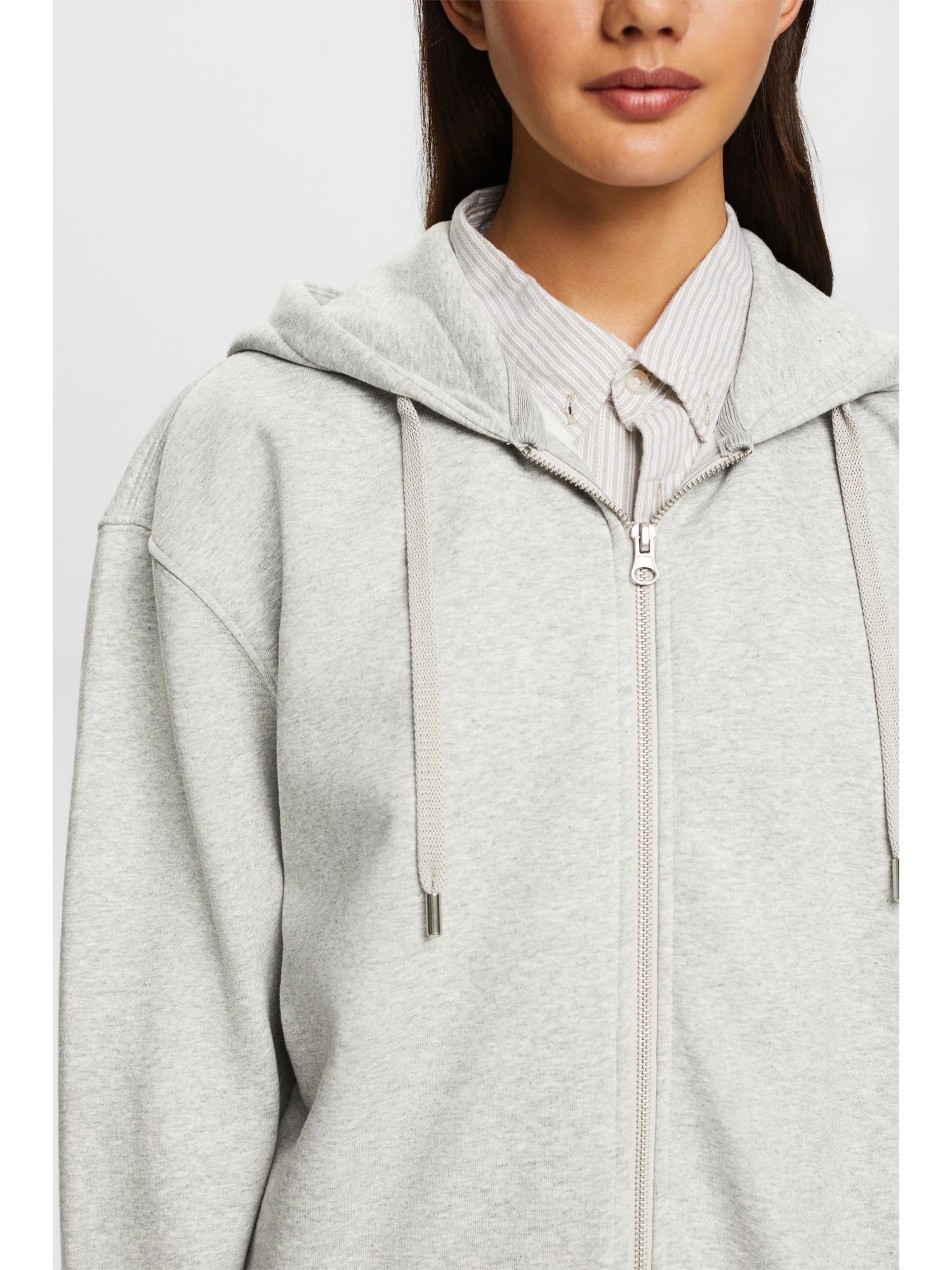 Reißverschluss Esprit Oversize Recycelt: (1-tlg) Sweatshirt GREY Hoodie LIGHT mit