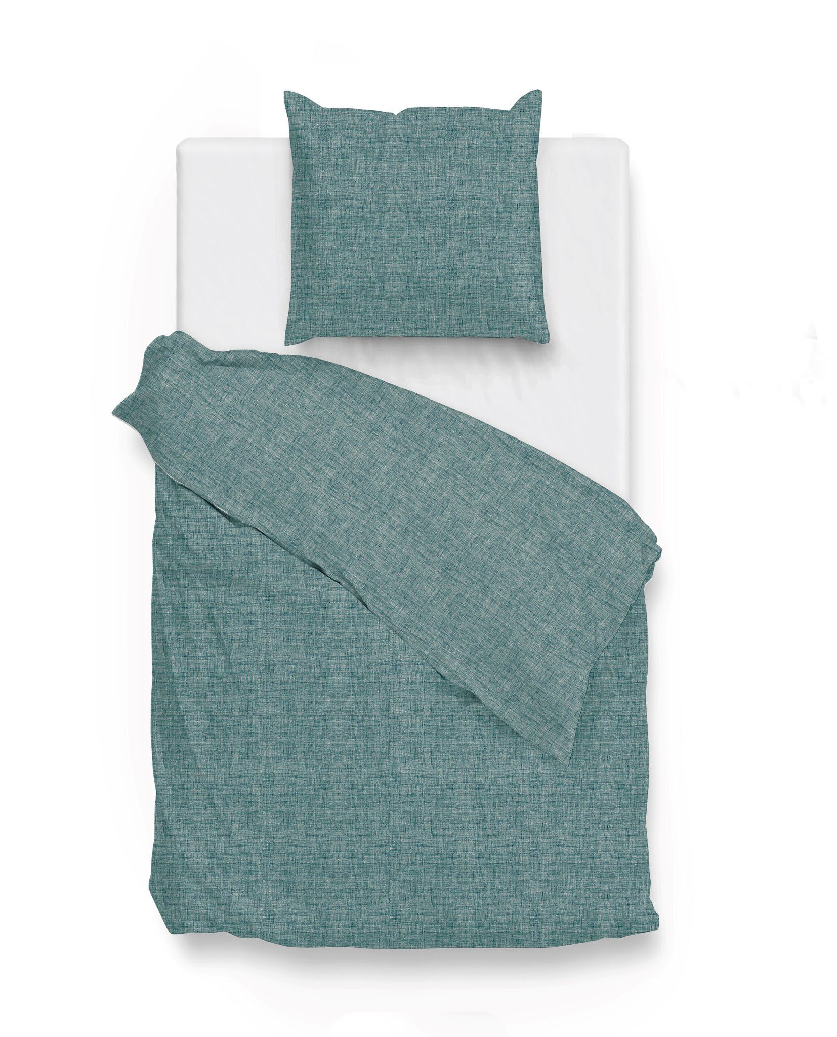 ZO HOME Bettwäsche Lino 1 200x220cm 60x70cm Emerald Green, Bettbezug Kopfkissenbezug Set kuschelig weich hochwertig
