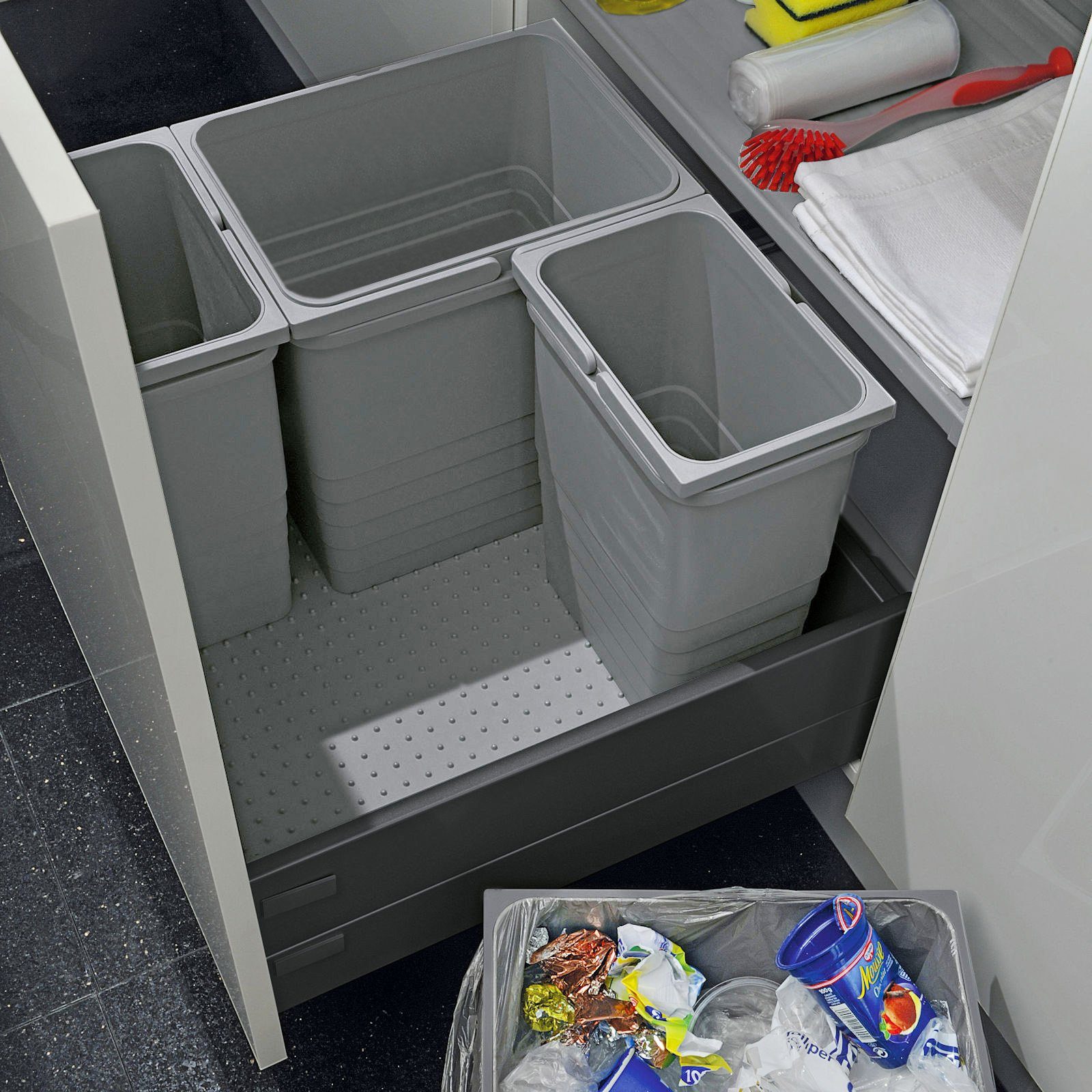 SO-TECH® Mülltrennsystem eins2vier KB 450 mm, Seitenstärke 16 mm Höhe 250 mm, 2x 15L, 1x 45er Bodenplatte, 1x 45er Deckelplatte