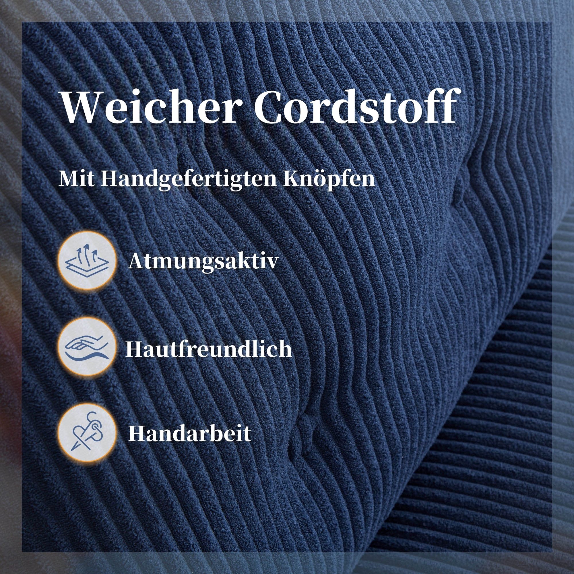 IWMH Bürostuhl Dick Schreibtischstuhl Ohne Rollen, Cordstoff Drehstuhl ohne Armlehnen (Lesesessel mit 15cm dickem Sitzkissen), Gepolsterter Stuhl für Schlafzimm – Bild 4 von 5