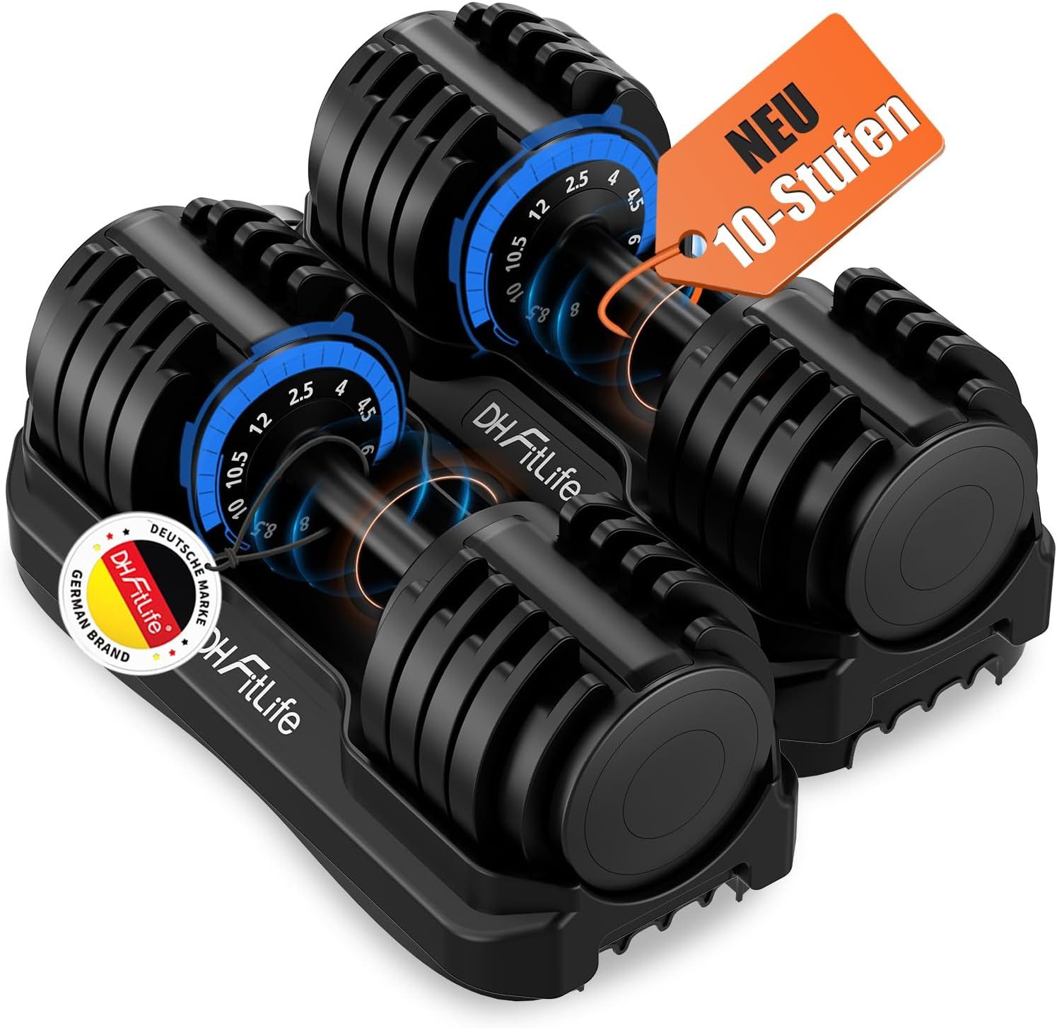 DH FitLife Hantel verstellbare 12kg/25kg mit 10 Gewichtsstufen, (2,5-12kg), Kurzhanteln Hanteln Set mit Hantelscheiben