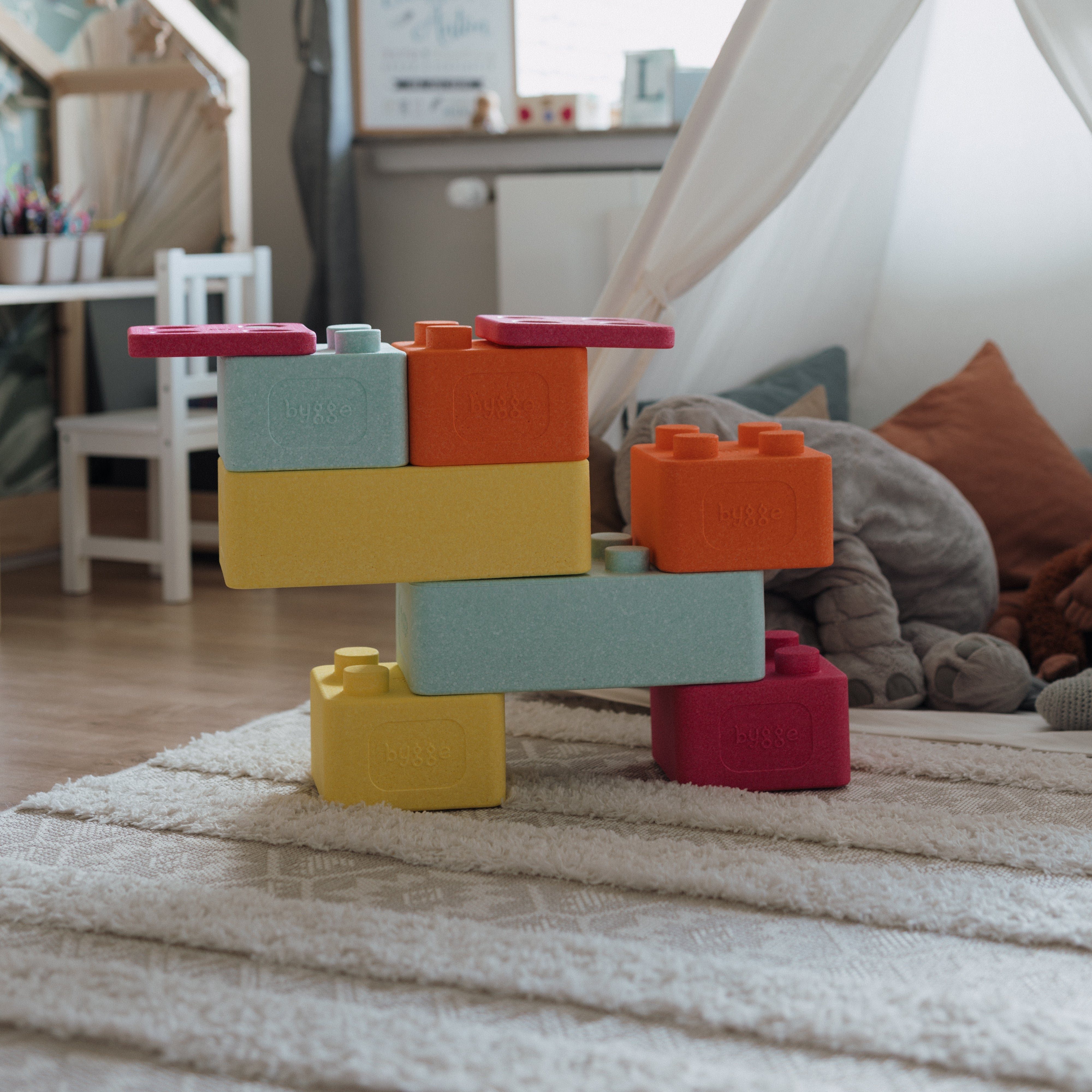 bygge Starterset "FARVESPIL" (12 Teile) Spielbausteine, (Starterset, Starterset), Made in Germany, teilweise aus recyceltem Material, 100% recyclebar