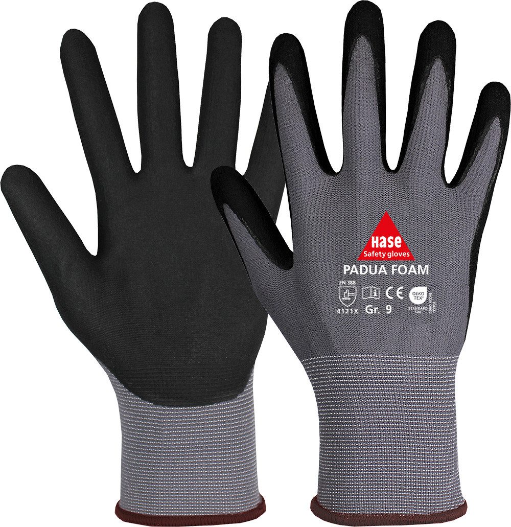 Hase Safety Gloves Arbeitshandschuh-Set Padua Foam Montagehandschuh aus Nylonfeinstrick Nitrilschaum (Packung, 1-St., VPE= 1-10 Paar, Gr. 6-12) guter Grip/ Atmungsaktiv