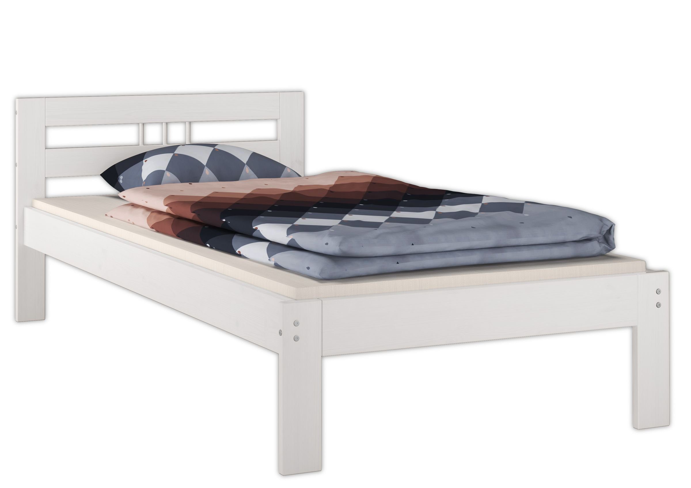 ERST-HOLZ Bett Jugendbett 80x200, Kieferwaschweiß Einzelbett weiß Kiefer Massivholzbett