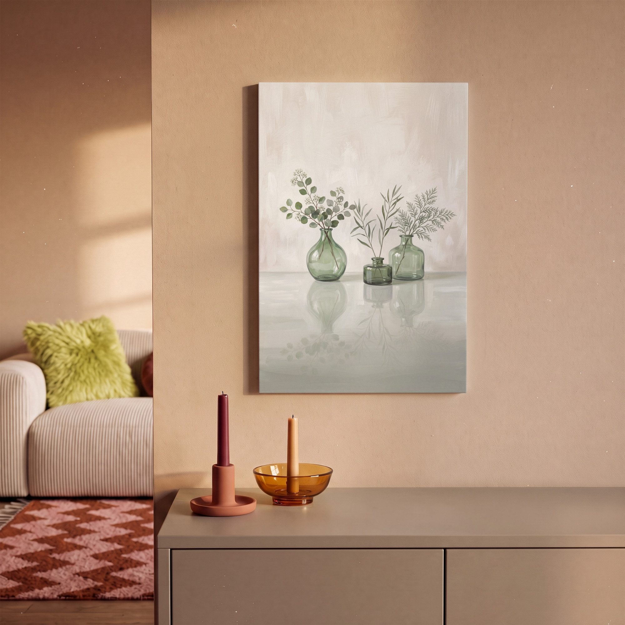 OneMillionCanvasses® Leinwandbild Vasen - Blätter - Grün, Fotodruck (1 St), Leinwand Bilder Klein, Wand Dekoration Aesthetic 30x20 cm – Bild 2 von 5