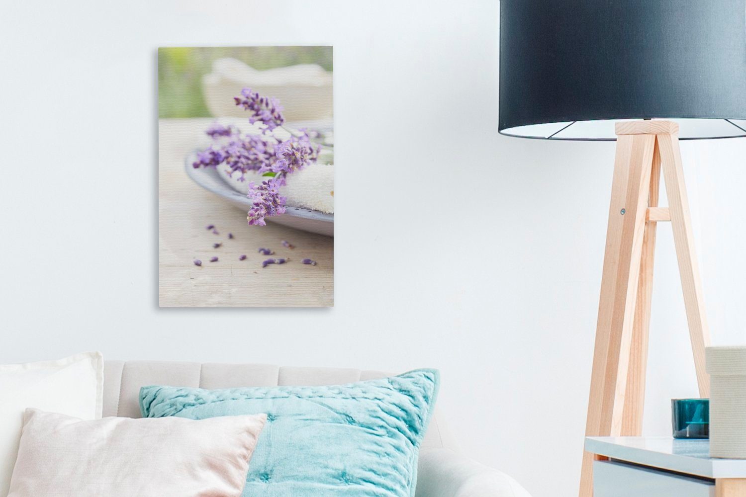 Thermalbad Gemälde, St), auf inkl. einem fertig Teller, Leinwandbild 20x30 Leinwandbild Lavendel im Zackenaufhänger, bespannt OneMillionCanvasses® (1 cm