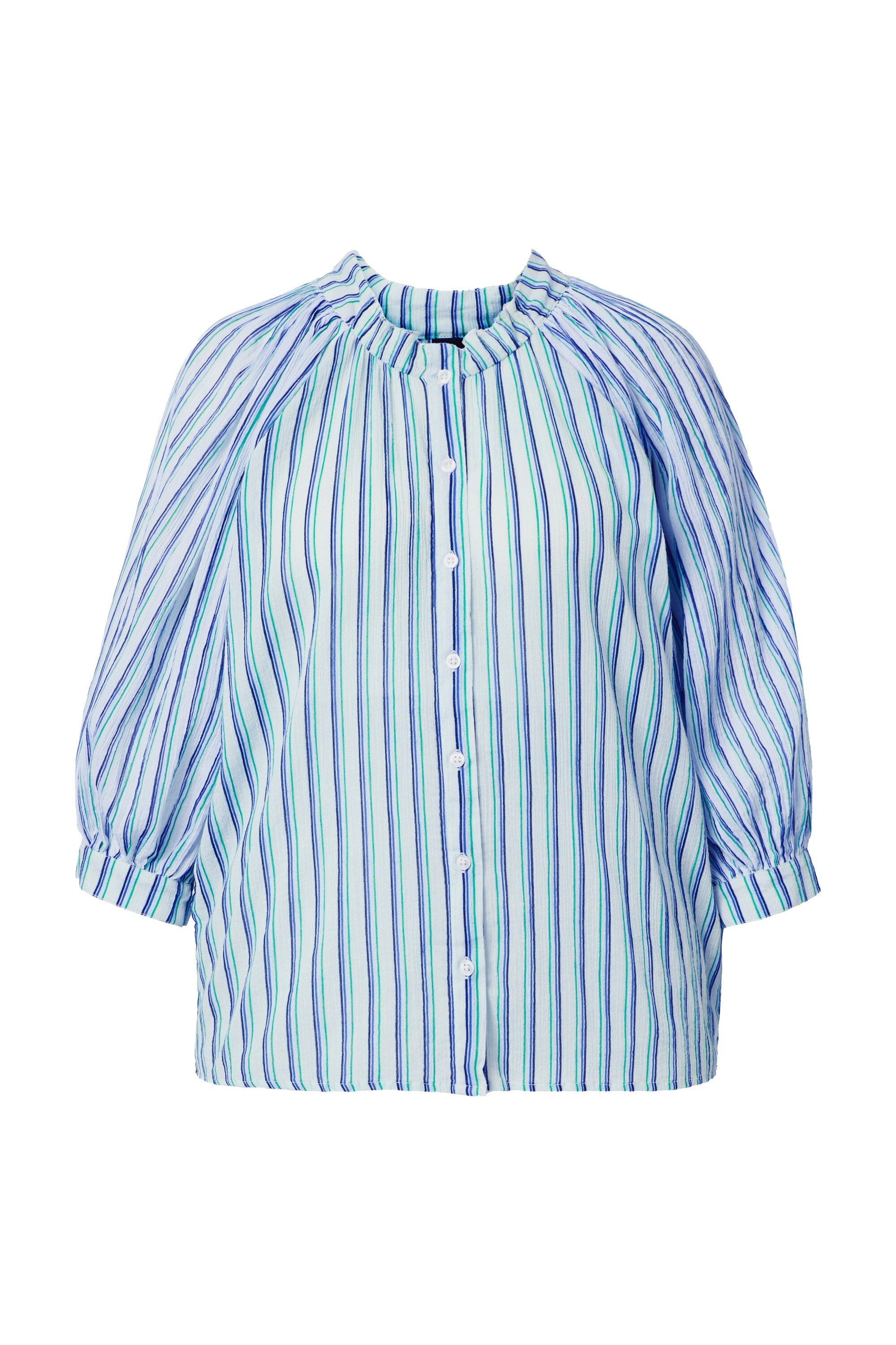 Ulla Popken Tunika Bluse Streifen Oversized Stehkragen-Rüsche 3/4-Arm