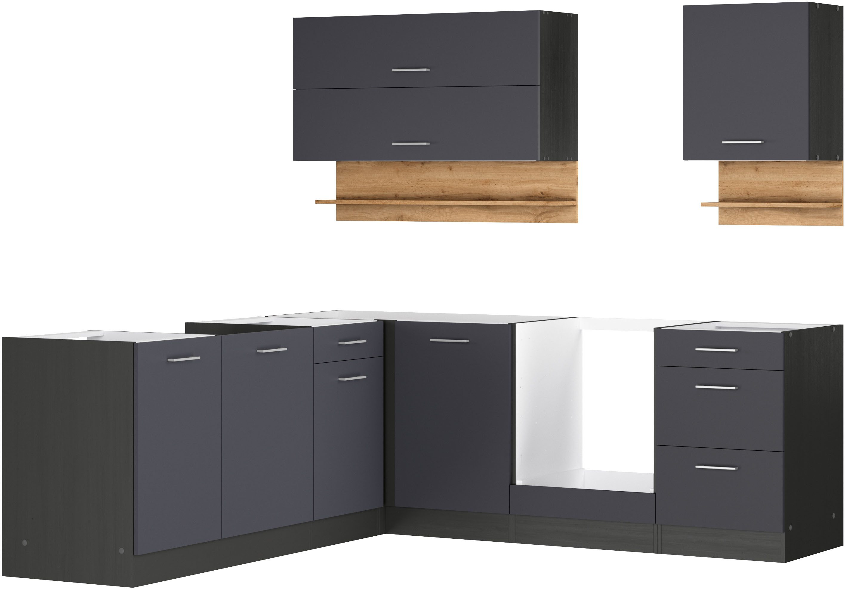 KOCHSTATION Winkelküche KS-Milan, Stellbreite 220/220 cm, viel Stauraum, wahlweise mit E-Geräten