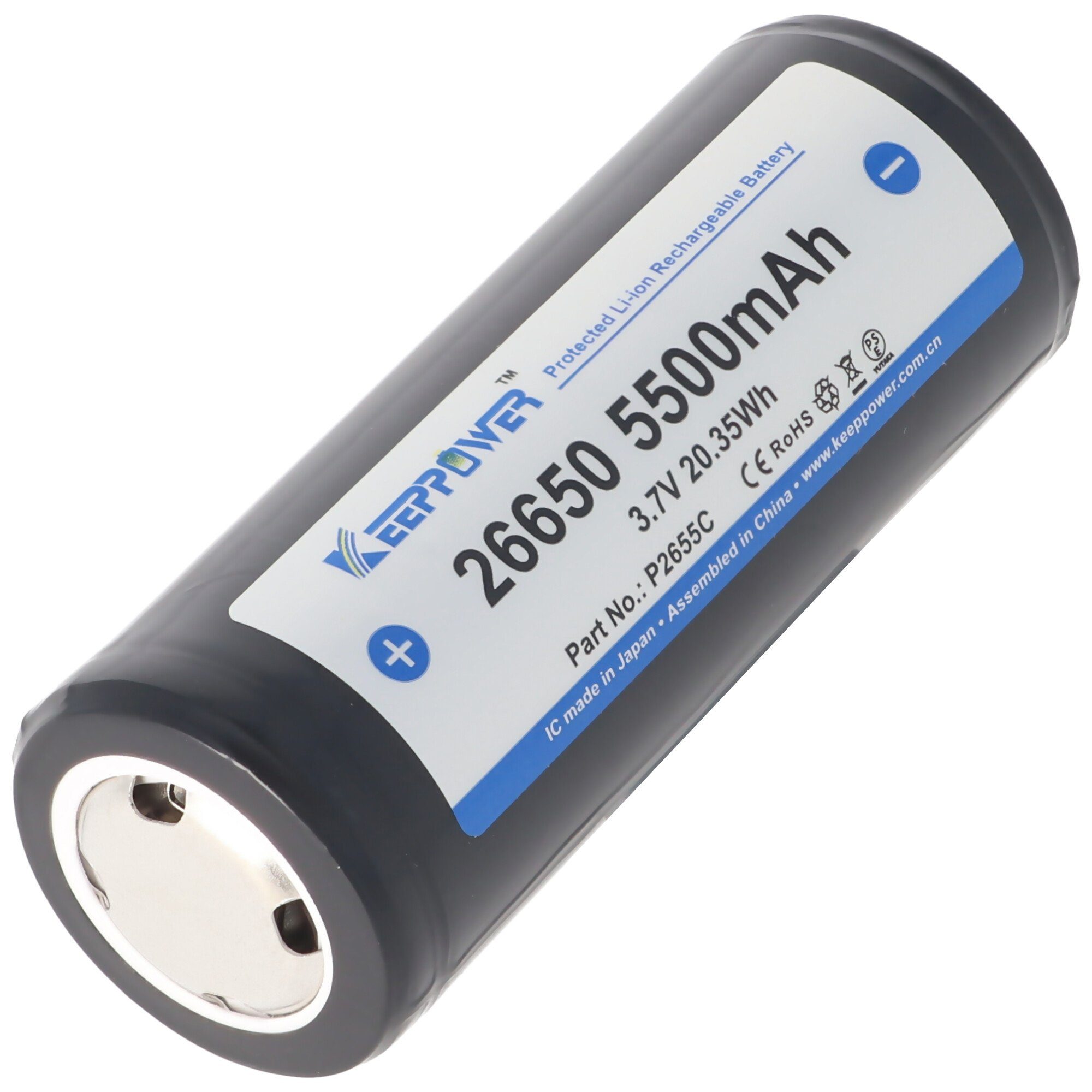 Keeppower Keeppower 26650 Li-Ion Akku 5500mAh, 3,6V bis 3,7V, Maße 69,9x26,5mm Akku 5500 mAh (3,6 V)