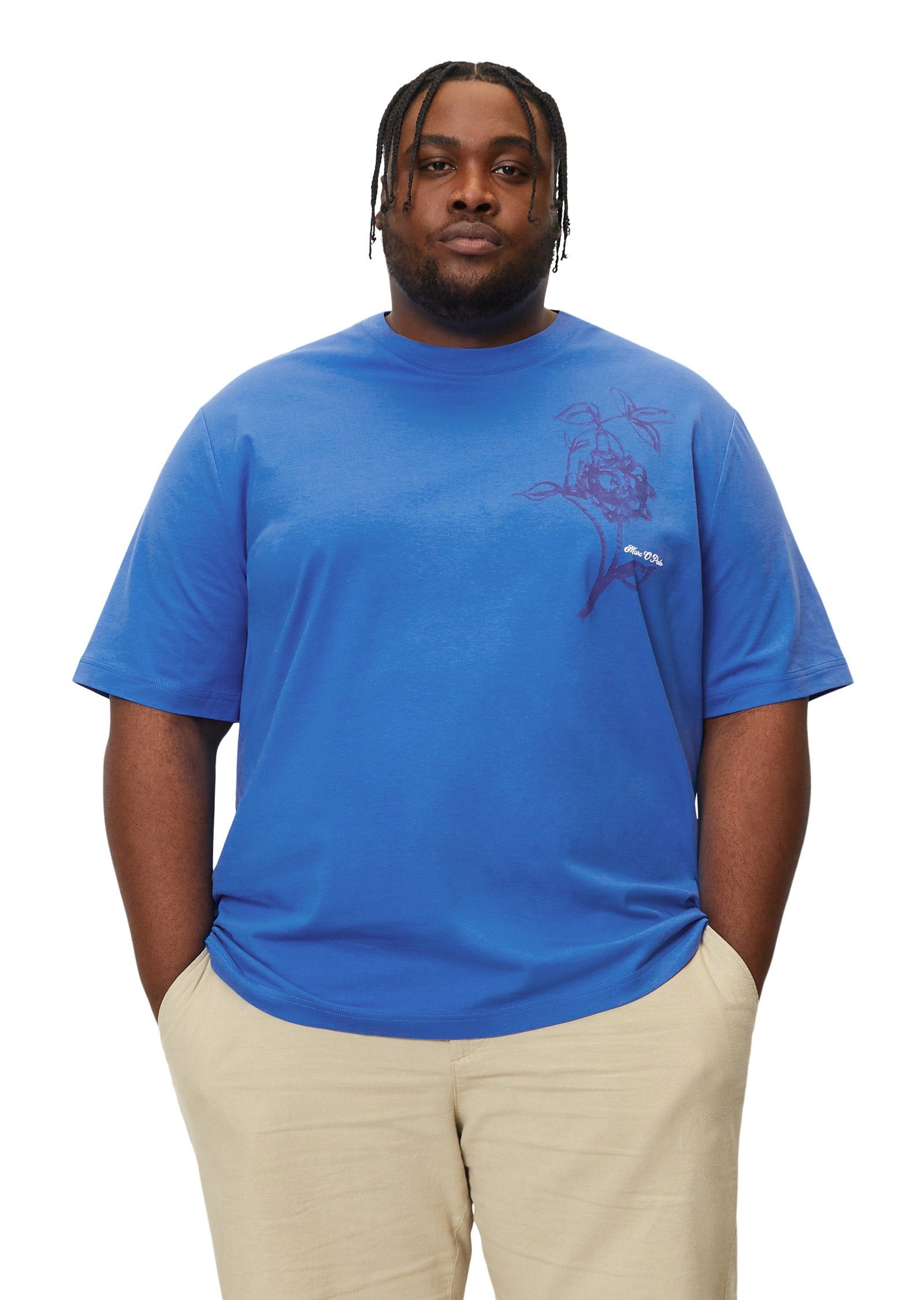 Marc O'Polo T-Shirt mit floralem Brust-Print blau