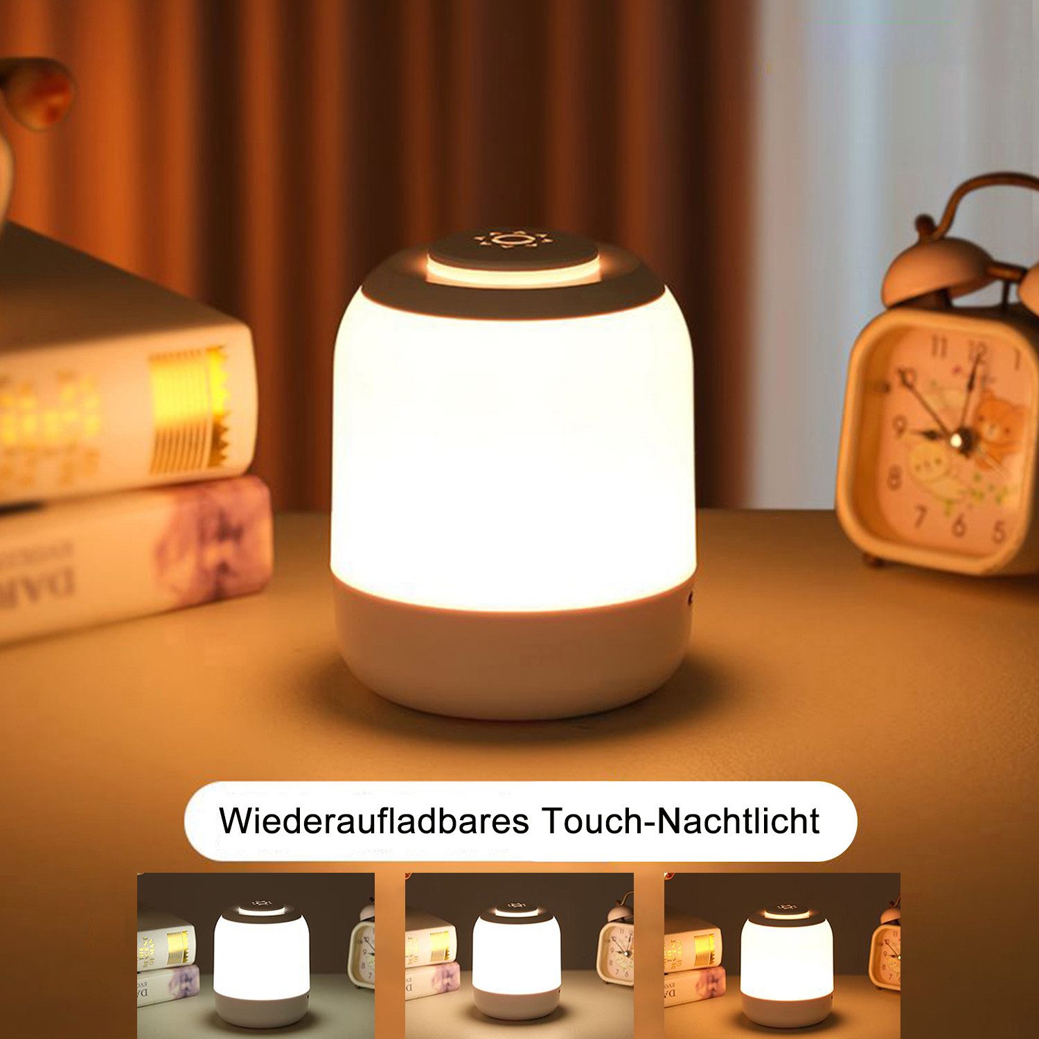 IBETTER Nachtlicht LED Nachtlicht LED Nachttischlampe, Dimmbar Atmosphäre Tischlampe, mit Touch-Sensor, mit Batterie, USB-Aufladung, weißes Licht, warmes Licht, Neutrales Licht, Tragbare Nachtlicht für Kinder/Erwachsene, für Schlafzimmer Wohnzimmer