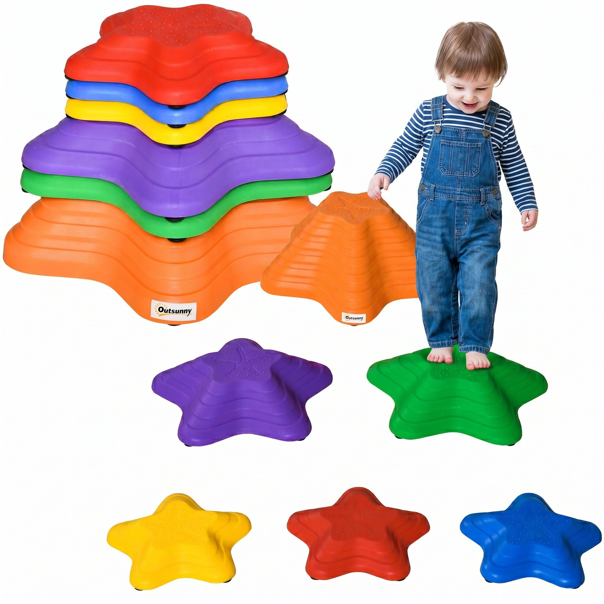 Outsunny Stapelspielzeug Rutschfeste Trittsteine für Gleichgewicht, Motorik & Fantasie, (Balancespiel, 1-tlg), für 3-8 Jahre Kinder, Bunt