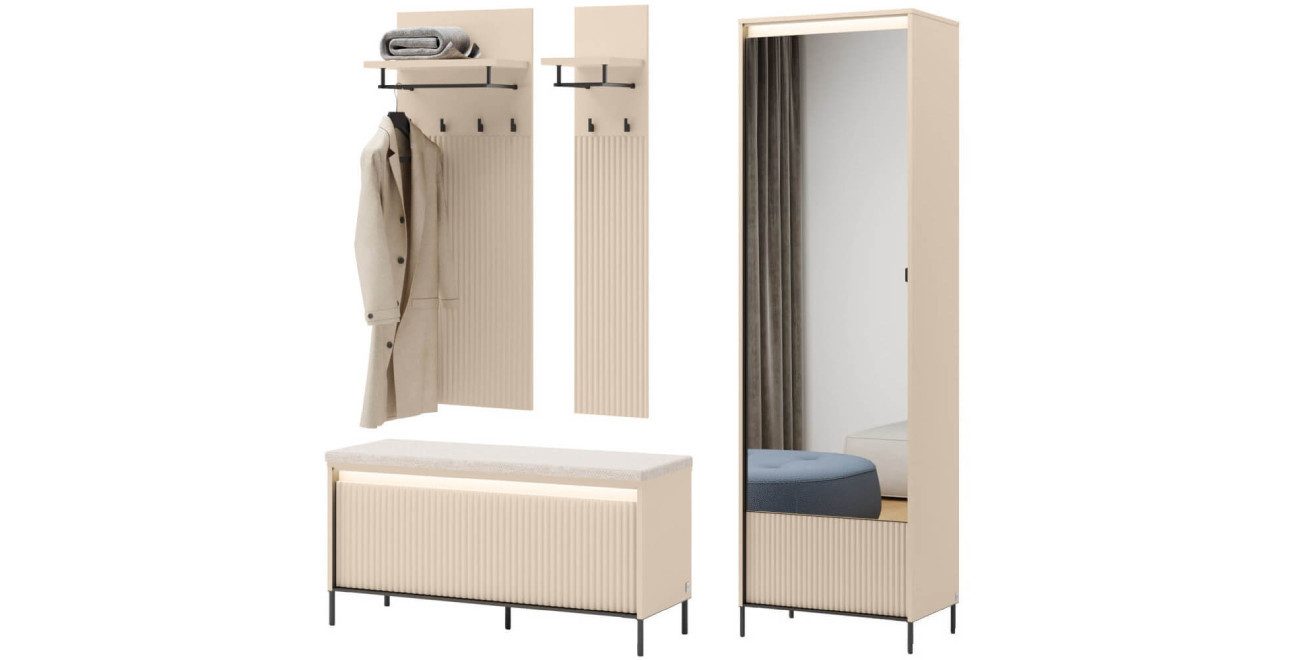 yourhouse24 Garderoben-Set TREND Set 2 mit LED-Beleuchtung Sandbeige
