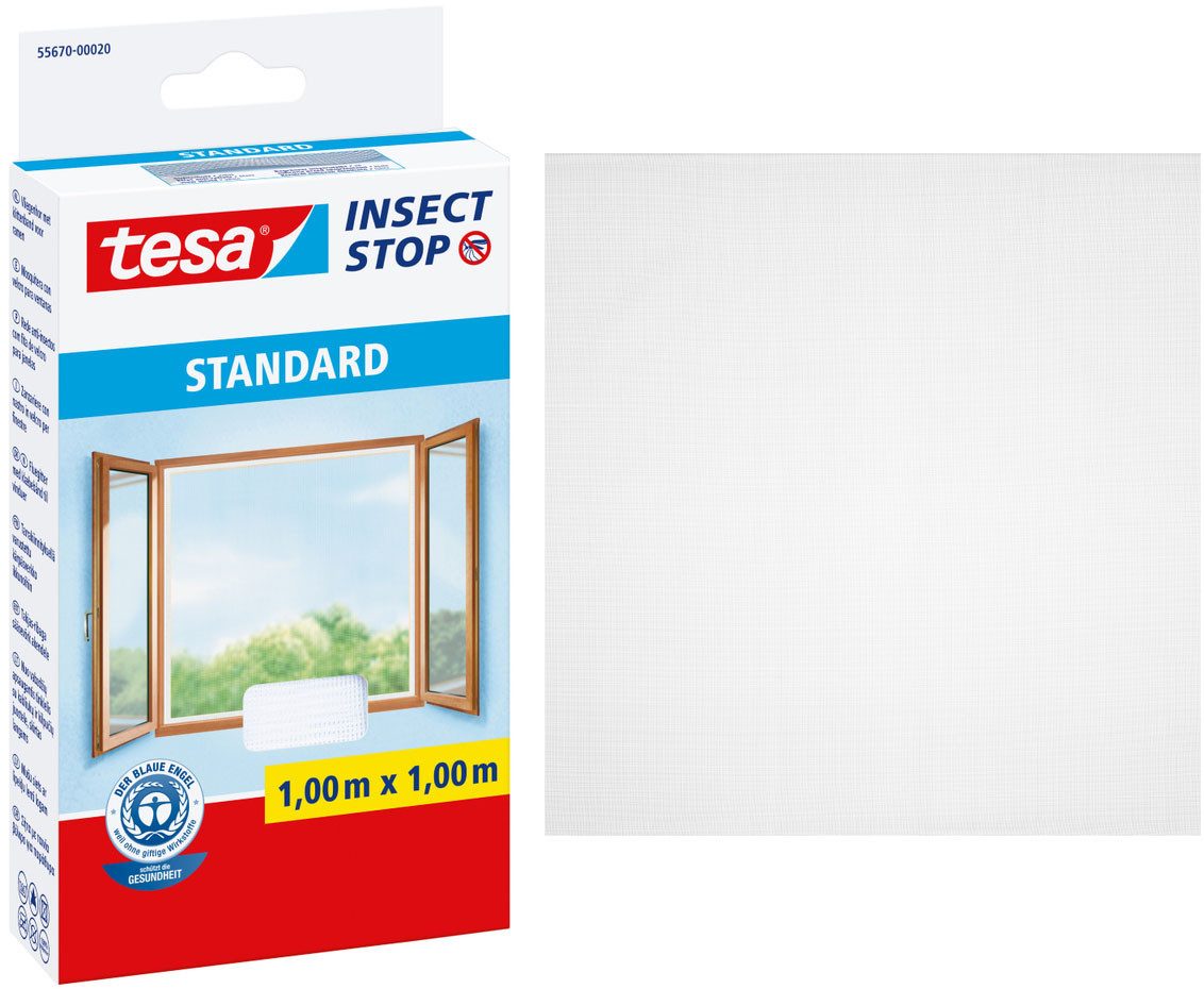 tesa Insektenschutz-Fensterrahmen Insect Stop Standard Fliegengitter für Fenster - 1.0 m : 1.0 m, (Packung, 1-St., Fliegennetz, Klettband), Insektenschutzgitter -Fliegenetz ohne Bohren-zuschneidbar