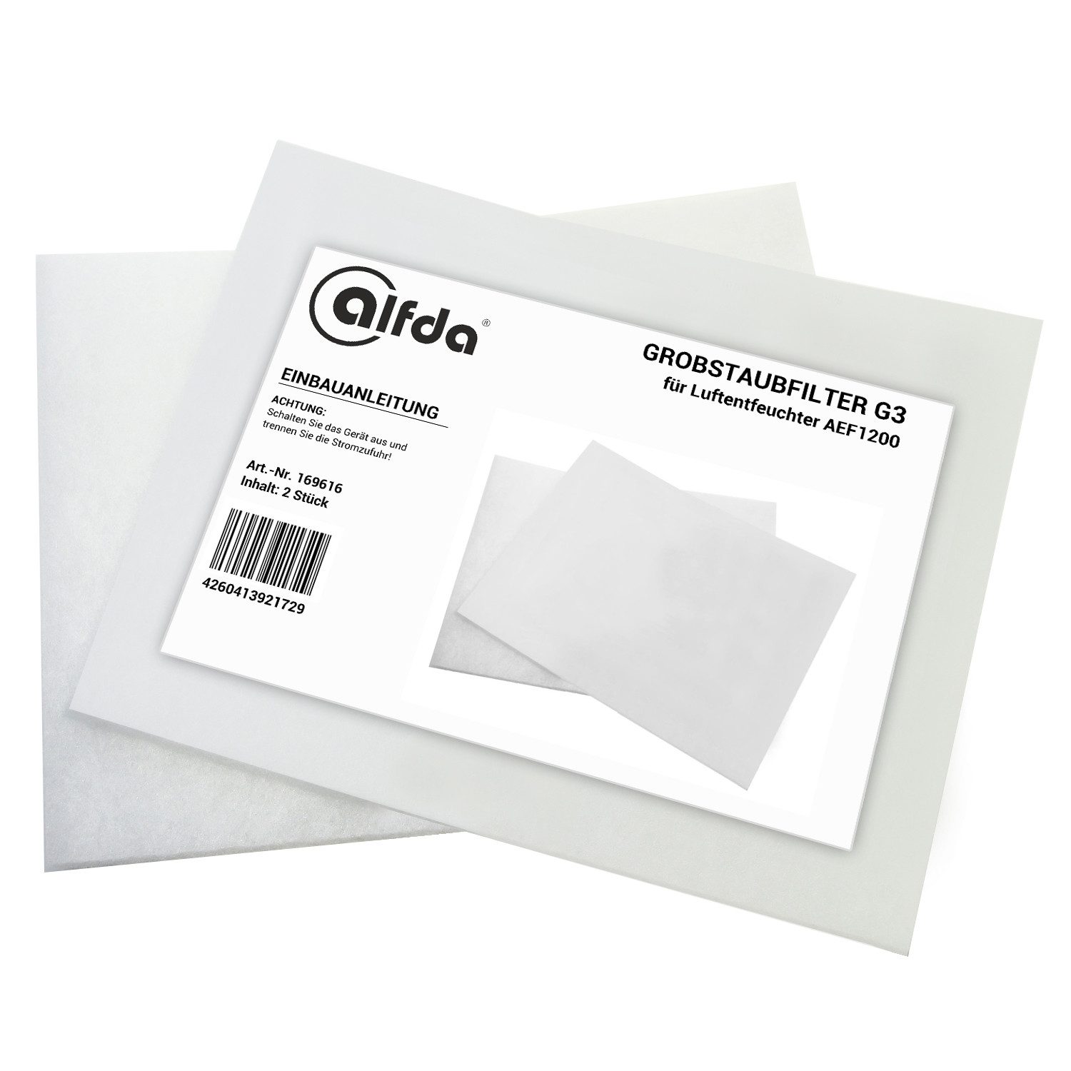 alfda Filtermatte 2 Stk. Grobstaubfilter für Luftentfeuchter AEF1200, AEF2000 & AEF2000W, (2-er Pack)