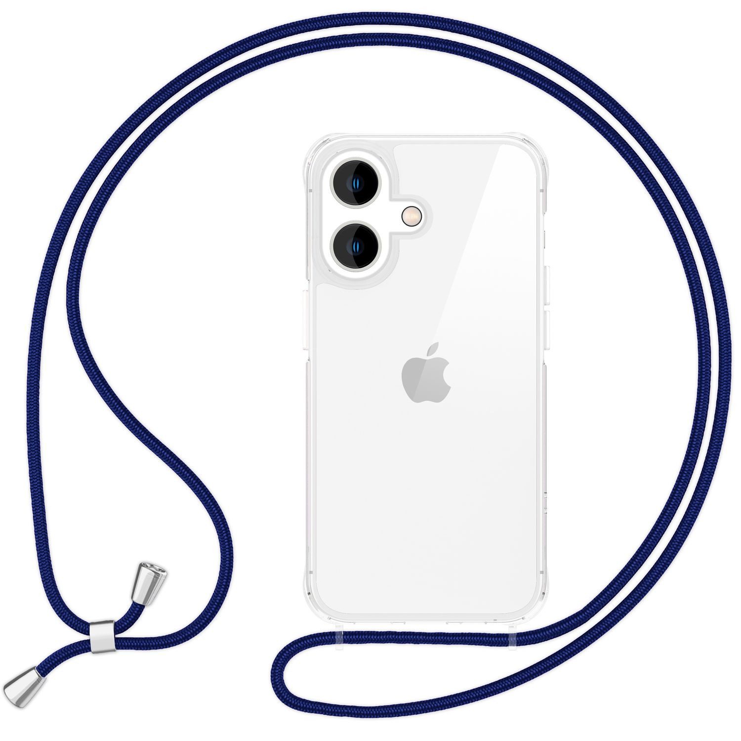 Nalia Handykette Apple iPhone 16, Klare Hülle mit Band zum Umhängen / Crossbody Transparent Case & Kette
