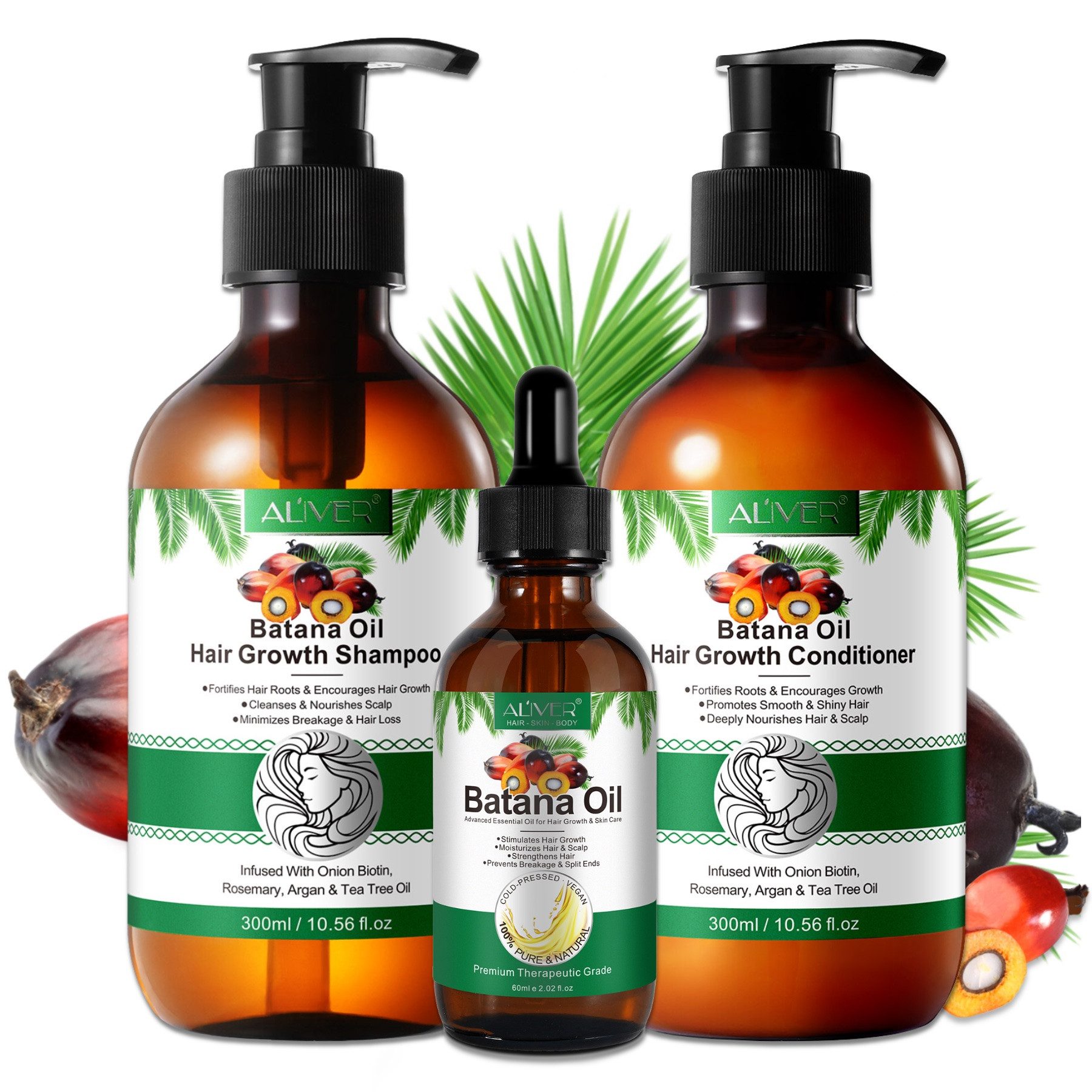 ALIVER Haarpflege-Set Set Batana Haar Shampoo Conditioner Öl Haaröl Haarwachstum Vegan, Haarpflege, Haarwachstum,Kopfhautpflege