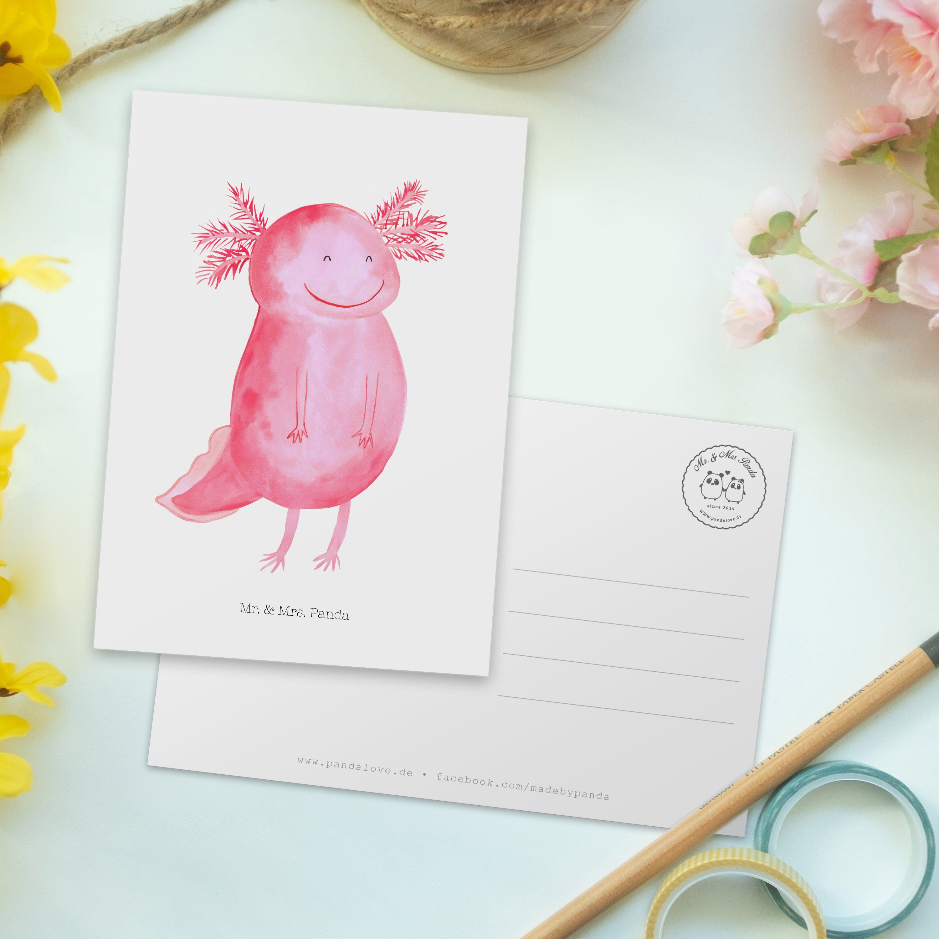 Geschenk, Karte, Panda glücklich Molch, & Lurch, - Laune - Axolotl Postkarte Weiß gute Mrs. Mr.