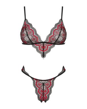 Obsessive Set: Bügel-BH Dessous-Set Morenty schwarz-rot BH + String (Set)