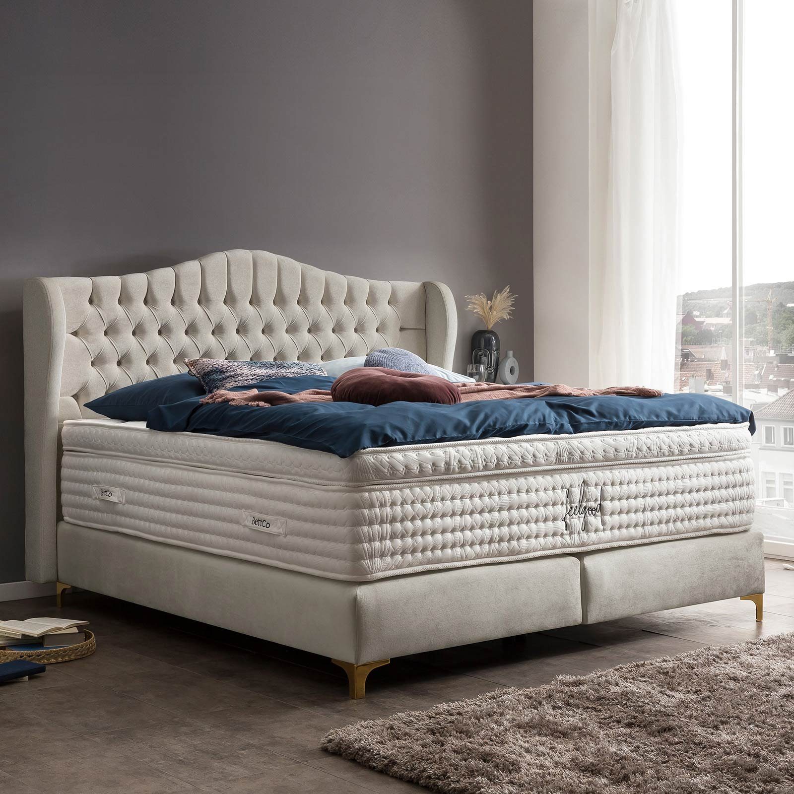 BettCo Boxspringbett Maison (in Creme Samt, 160 x 200 cm), Chesterfield, To günstig online kaufen