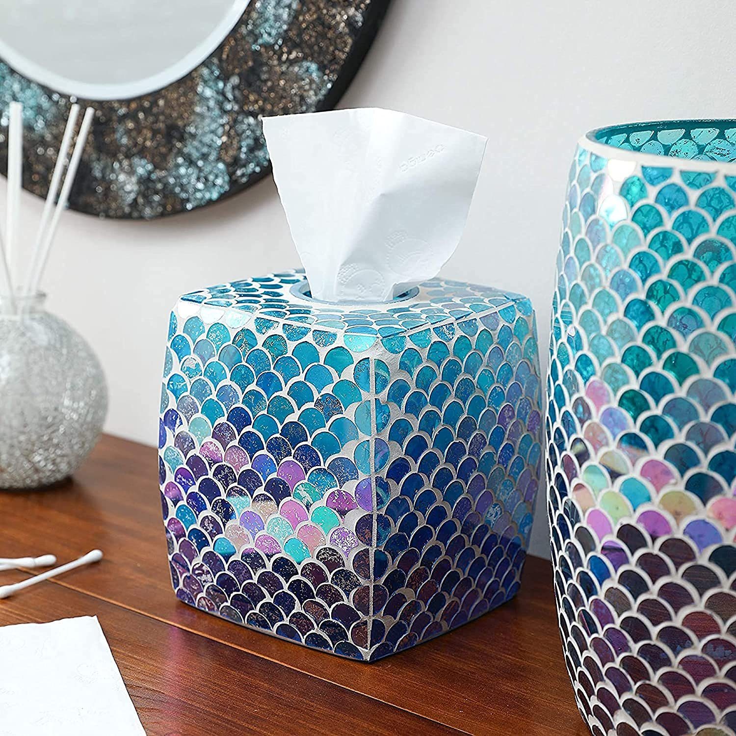 Taschentuch-Box, Bad-Accessoire, Glas Whole Housewares Papiertuchspender Fächerform Mosaik