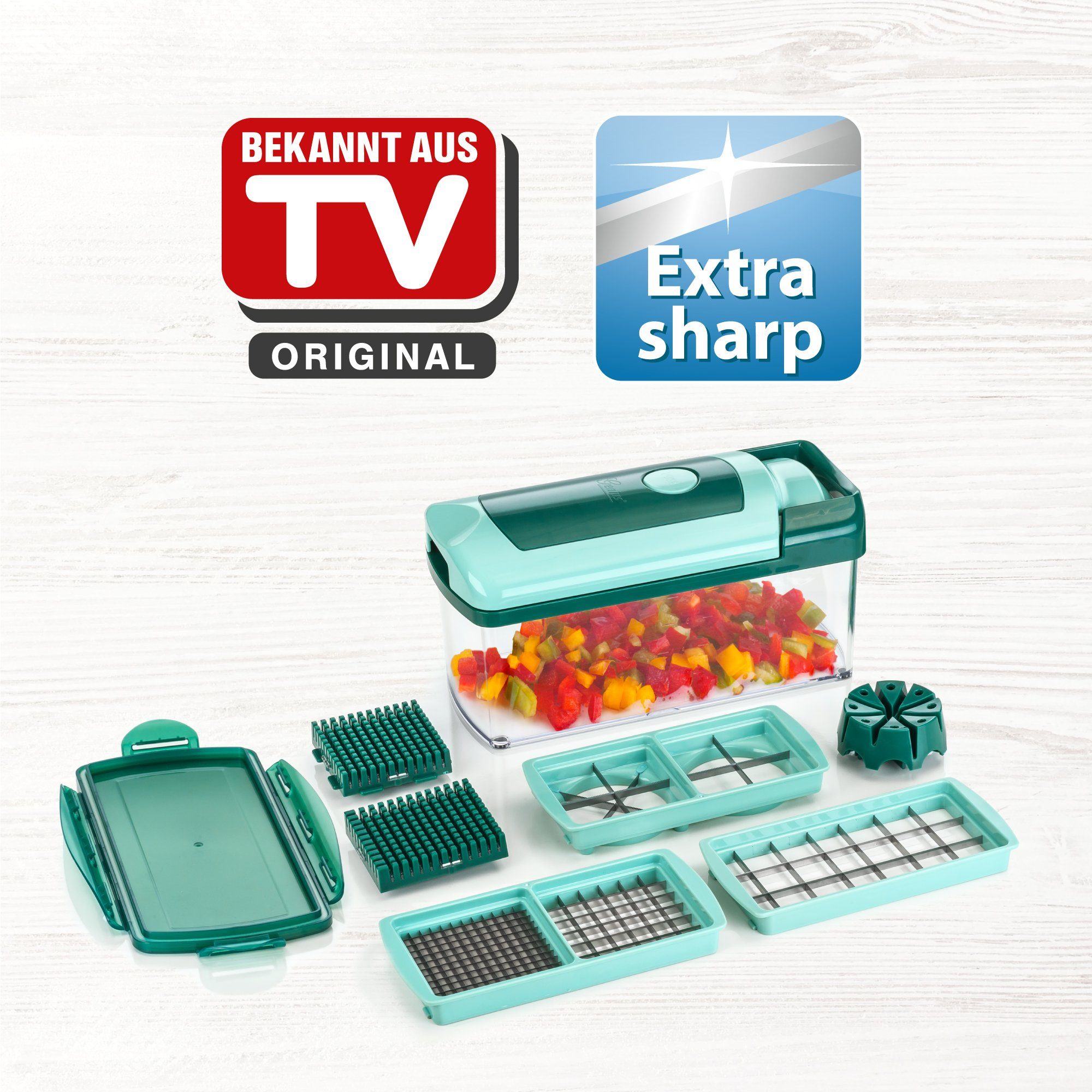 Genius Gemüseschneider Nicer Dicer Fusion Gemüsehobel Gemüse Obst Zerkleiner, Auffangbehälter 2500ml Tomaten Kartoffeln Zwiebel Schneider – Bild 2 von 5