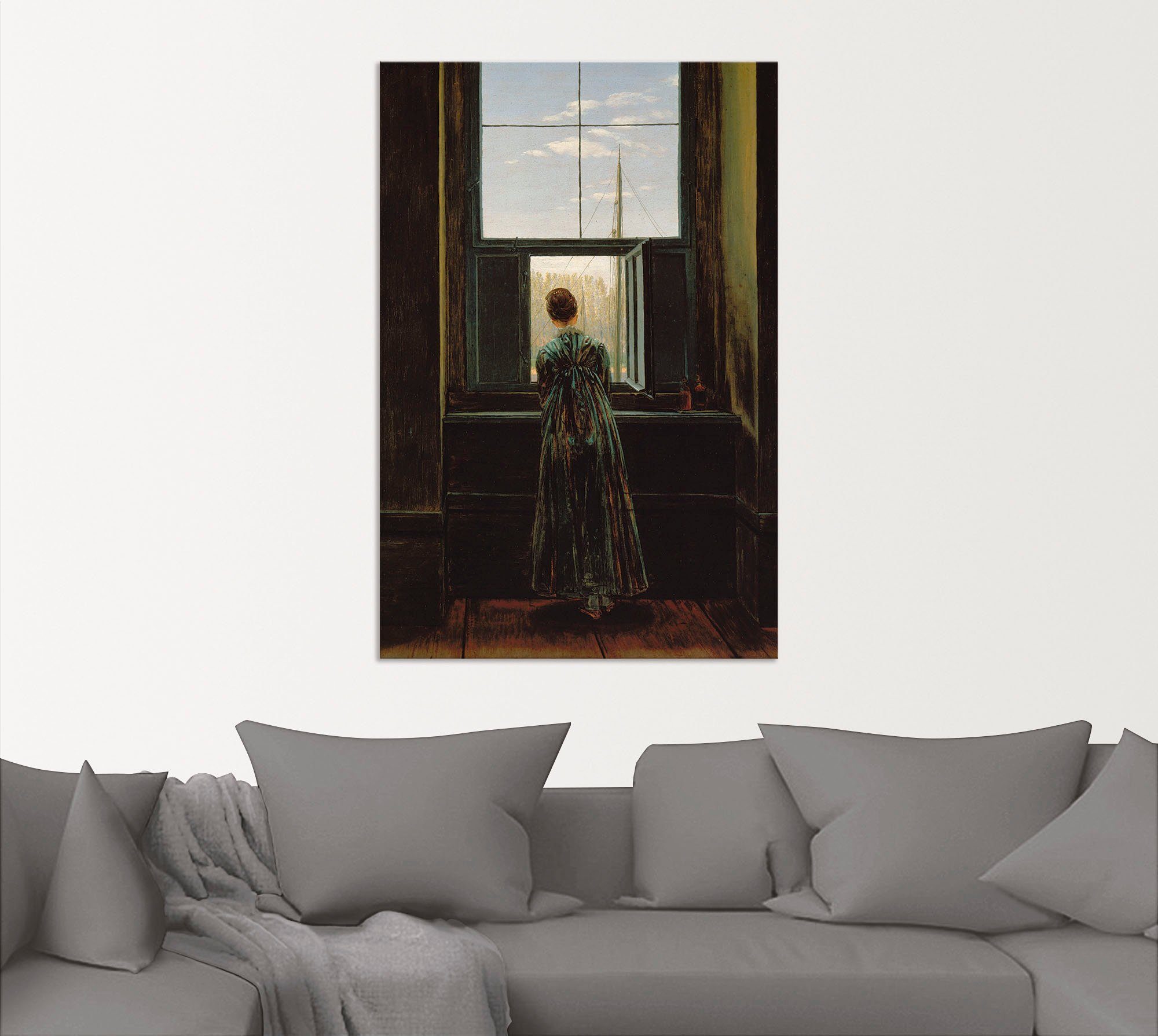 oder Alubild, Wandbild St), Artland versch. Größen Frau am in als 1822, (1 Fenster. Leinwandbild, Frau Poster Wandaufkleber