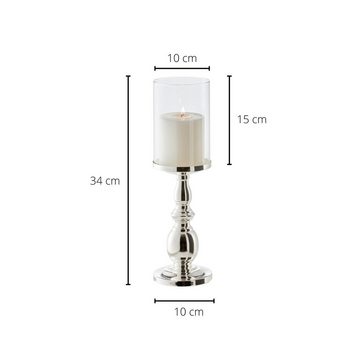 EDZARD Kerzenständer Mascha, Kerzenhalter für Stumpenkerzen, Kerzenleuchter im modernen Design, versilbert und anlaufgeschützt, Höhe 34 cm