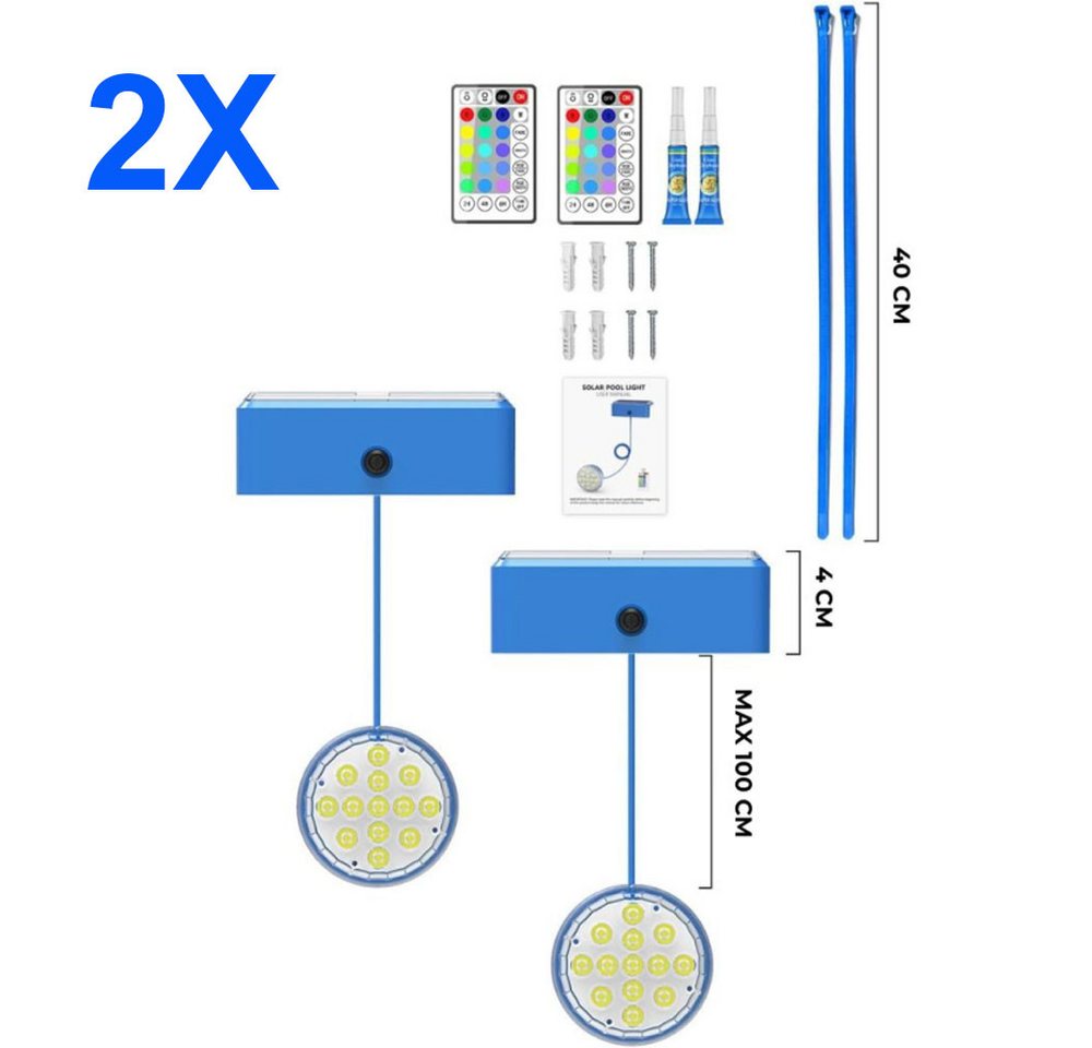 Thumbnail - JOYOLEDER Pool-Lampe Solar Poolbeleuchtung, UnterwasserLicht mit Fernbedienung & Timer, Magnet Wasserdichte LED Leuchten...