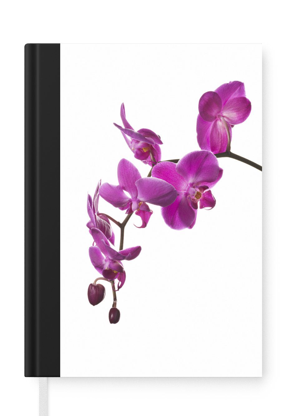 MuchoWow Notizbuch Orchidee vor weißem Hintergrund, Journal, Merkzettel, Tagebuch, Notizheft, A5, 98 Seiten, Haushaltsbuch