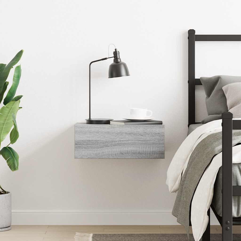furnicato Nachttisch Kompakter hängender 40x30x15 cm Grau Sonoma aus (1-St), Stabile Schwebekommode mit Stauraum für Bücher und Multimedia