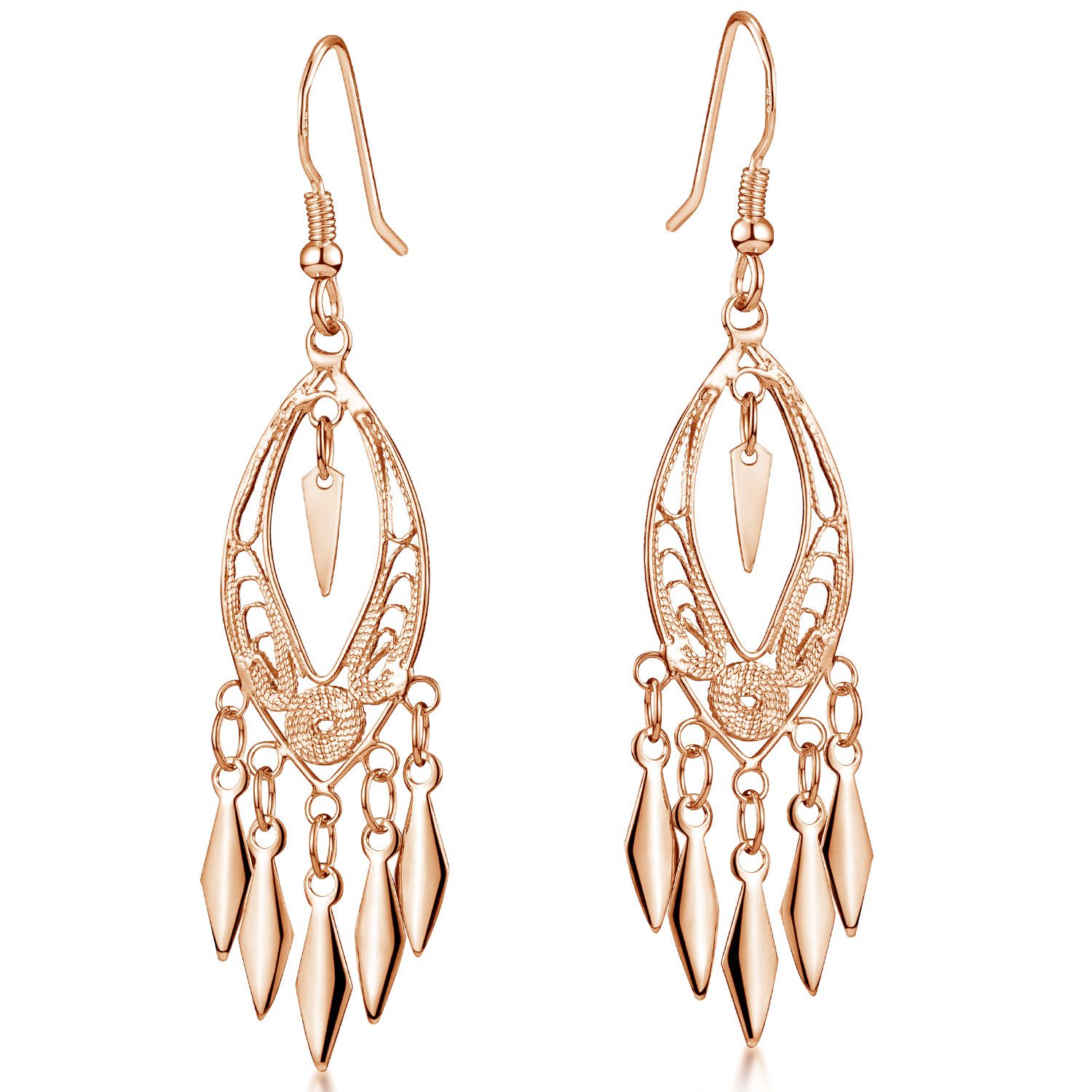 Materia Paar Ohrhänger Damen Ohrringe Orientalisch SO-222 Rose, 925 Sterling Silber, vergoldet
