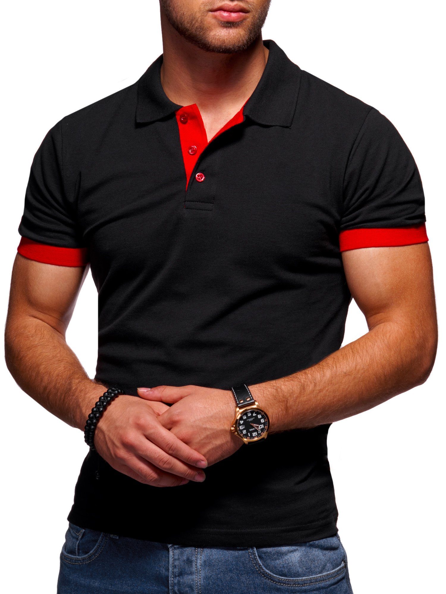 Basic Schwarz-Rot SDTACOMA Poloshirt Style-Division Polo-Hemd