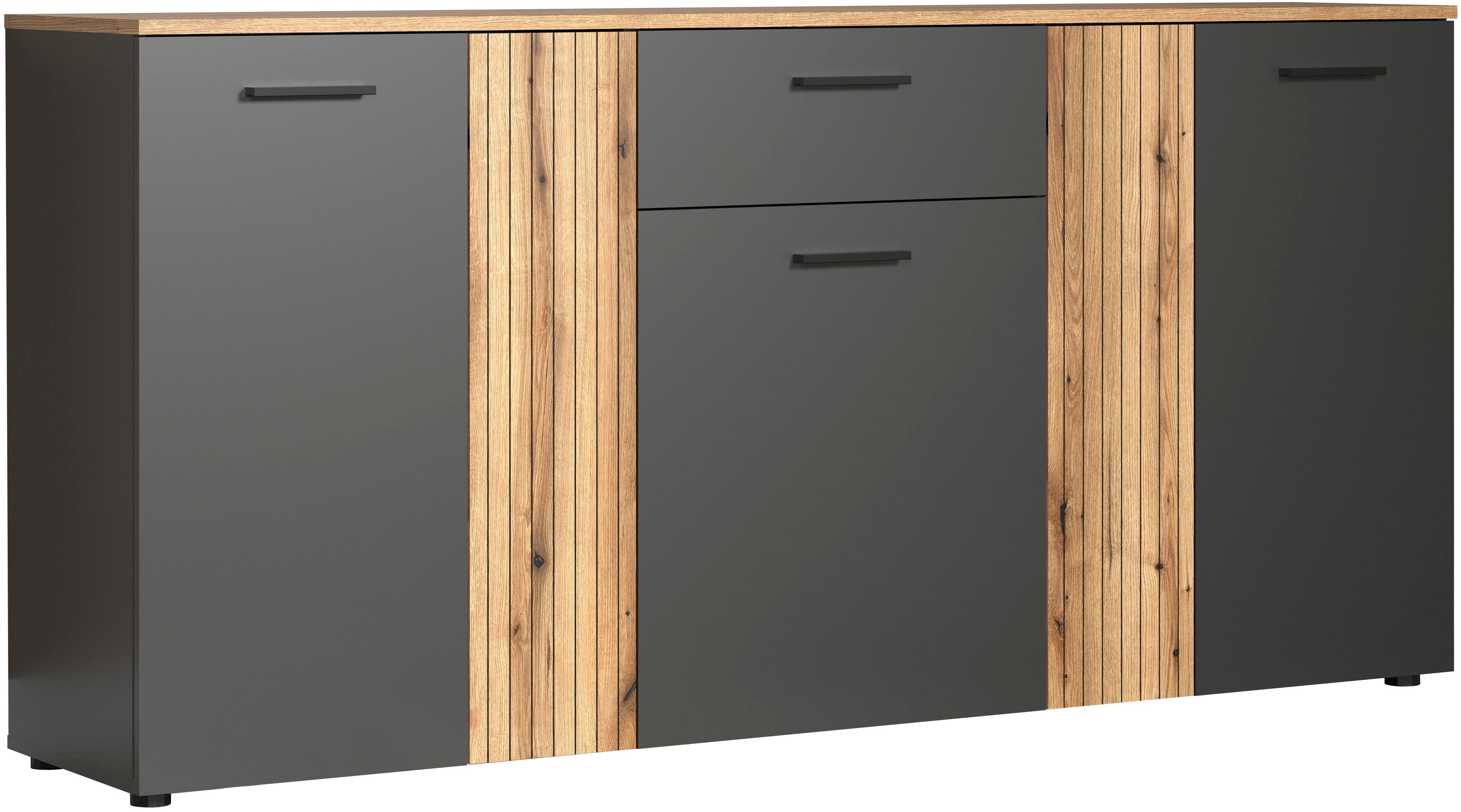 Home affaire Kommode Estepona, Sideboard mit anpassbaren Türen mit Rillen-Optik