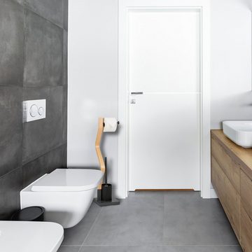 relaxdays Toilettenpapierhalter WC Garnitur in Grau & Holzoptik