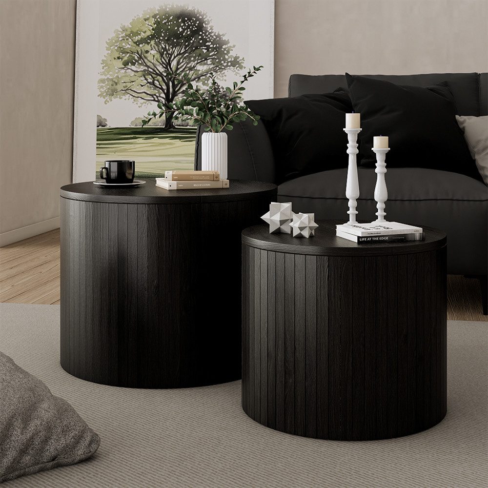 Vicco Couchtisch Tavilo, Eiche/Schwarz, 48 x 48 cm 2 Teile (2-St)